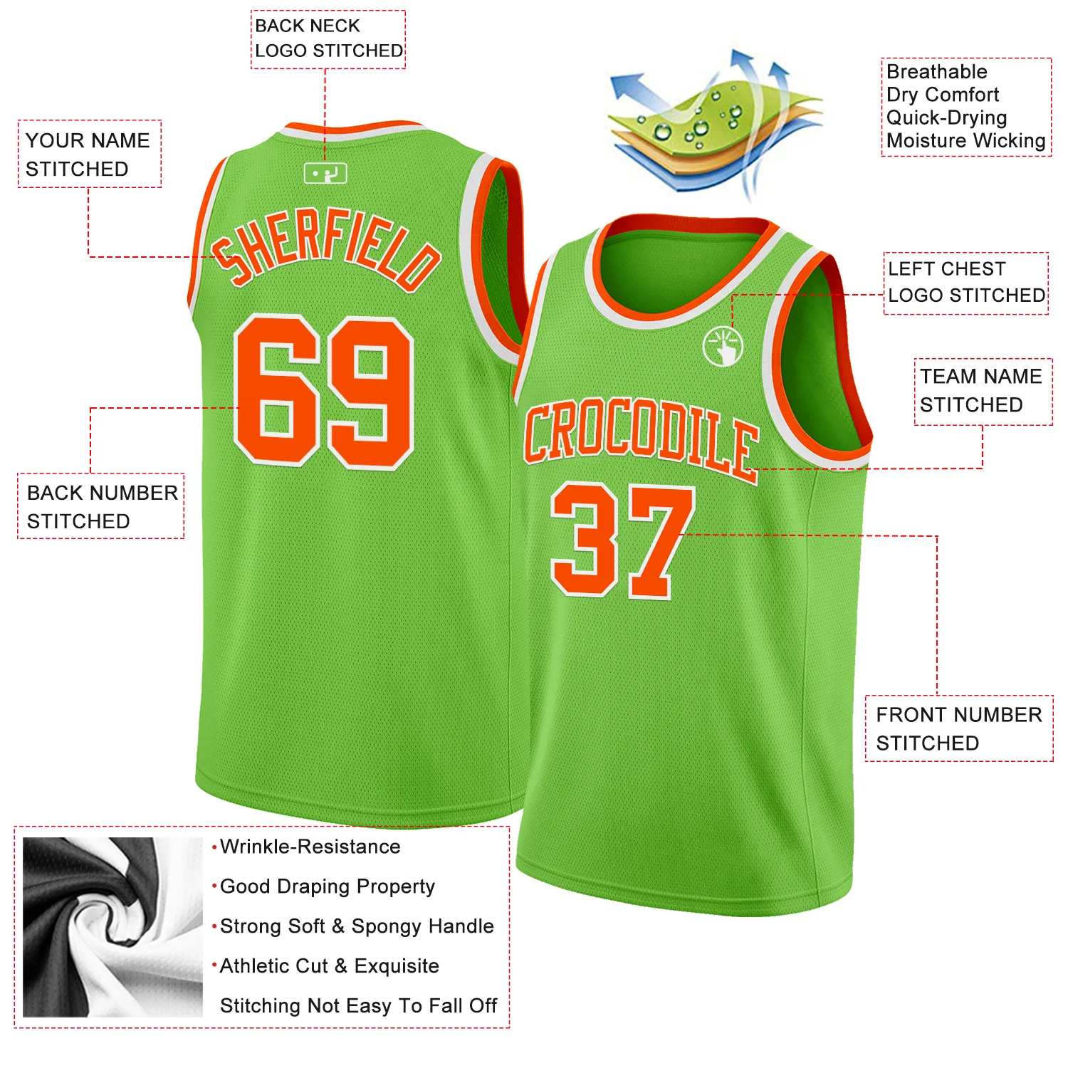 Custom Neon Green Orange-White Authentic Basketball Jersey