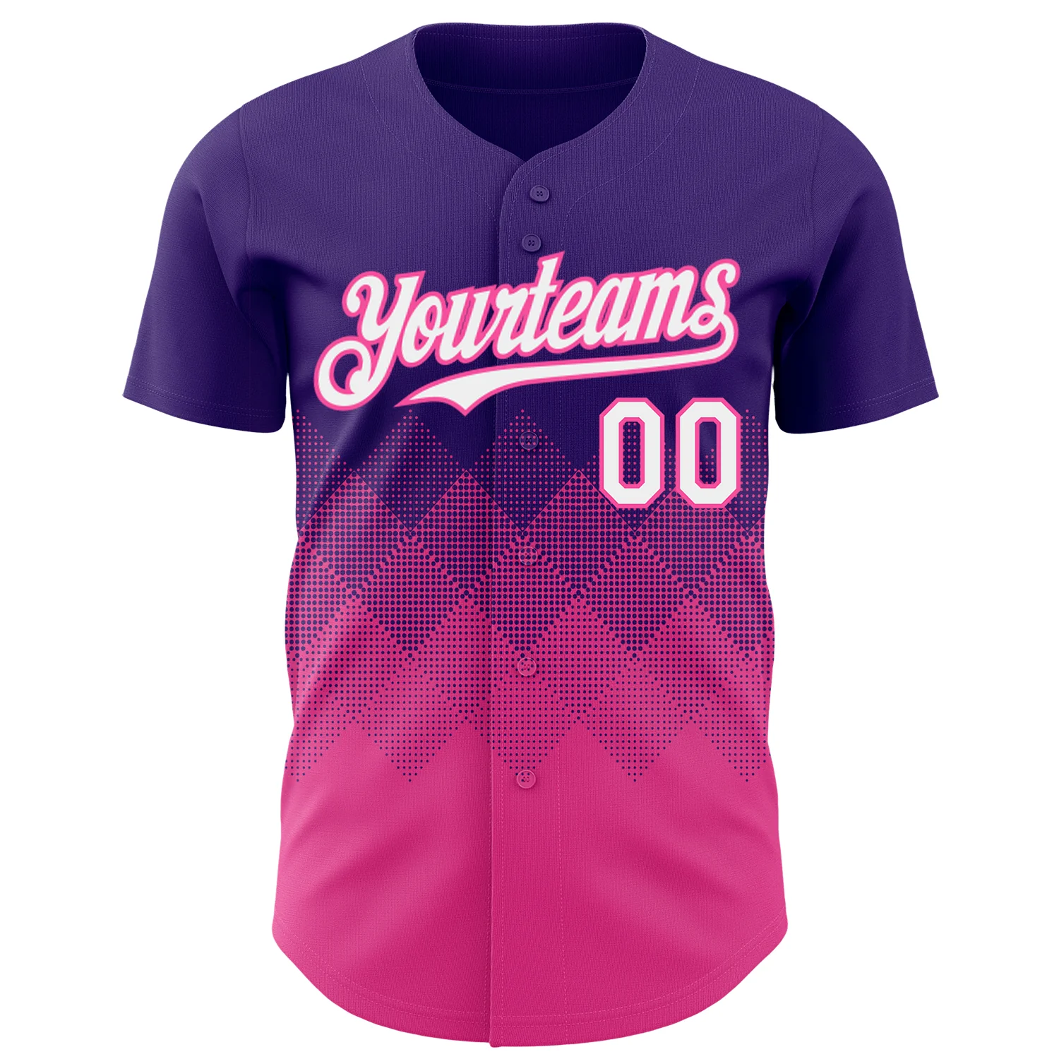 Custom Purple White-Pink 3D Gradient Square Shape Authentic Baseball Jersey