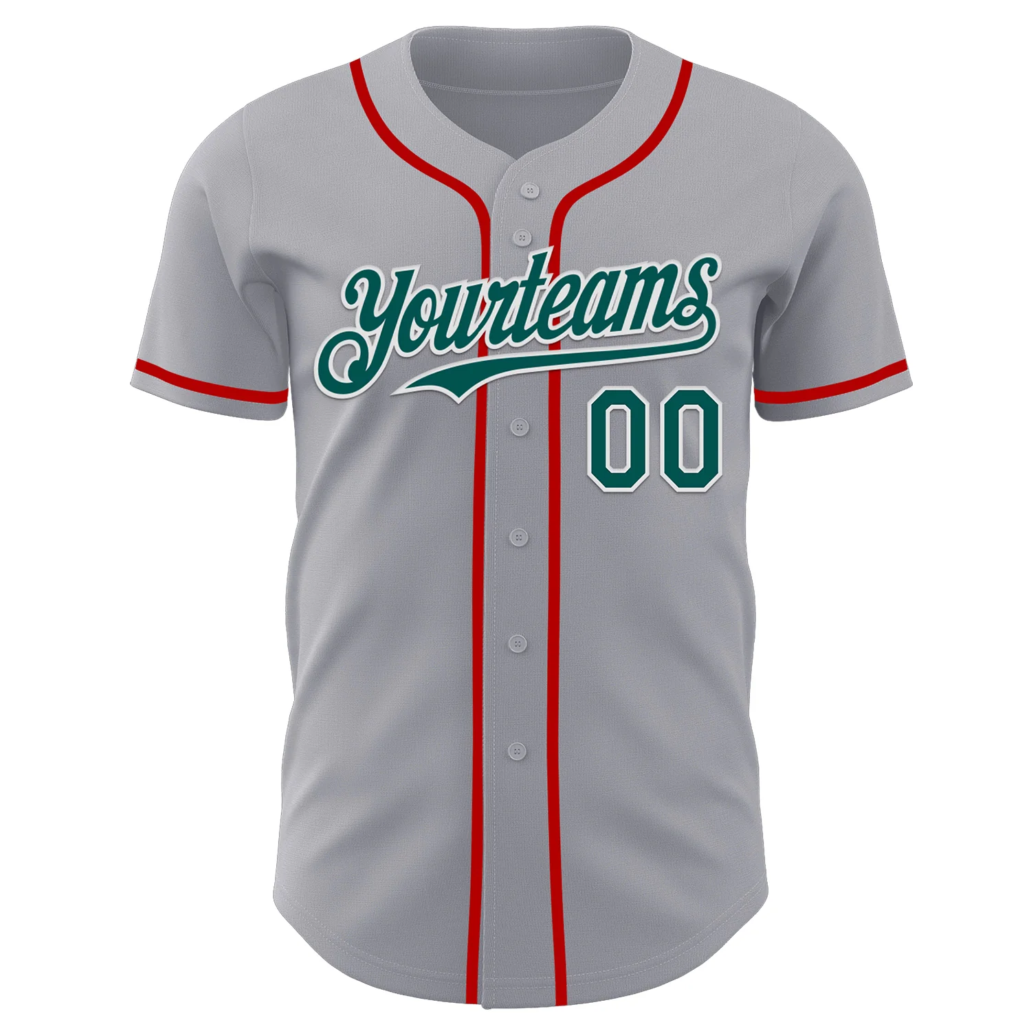 Custom Gray Midnight Green White-Red Authentic Baseball Jersey