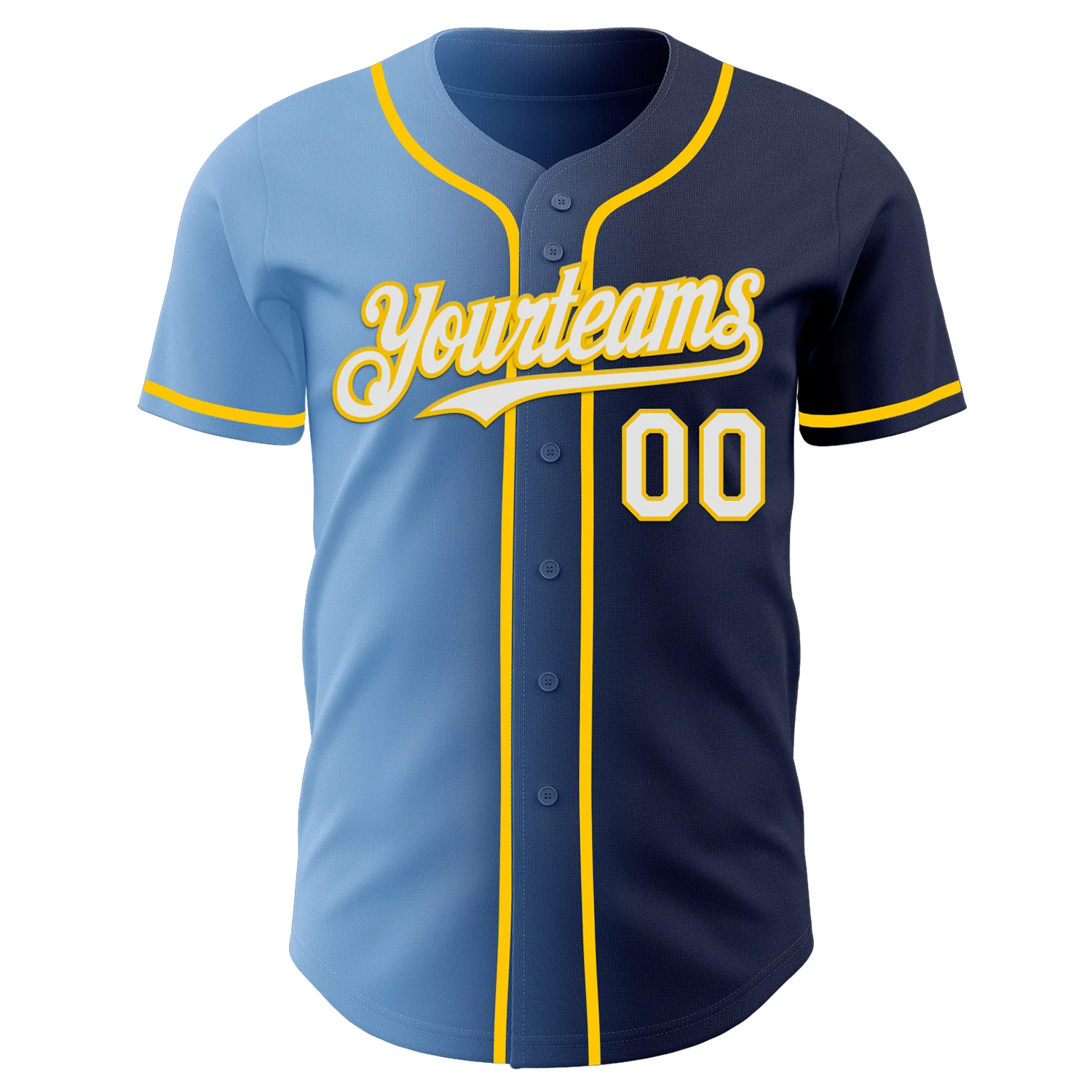 Custom Navy White Light Blue-Yellow Authentic Gradient Fashion Baseball Jersey