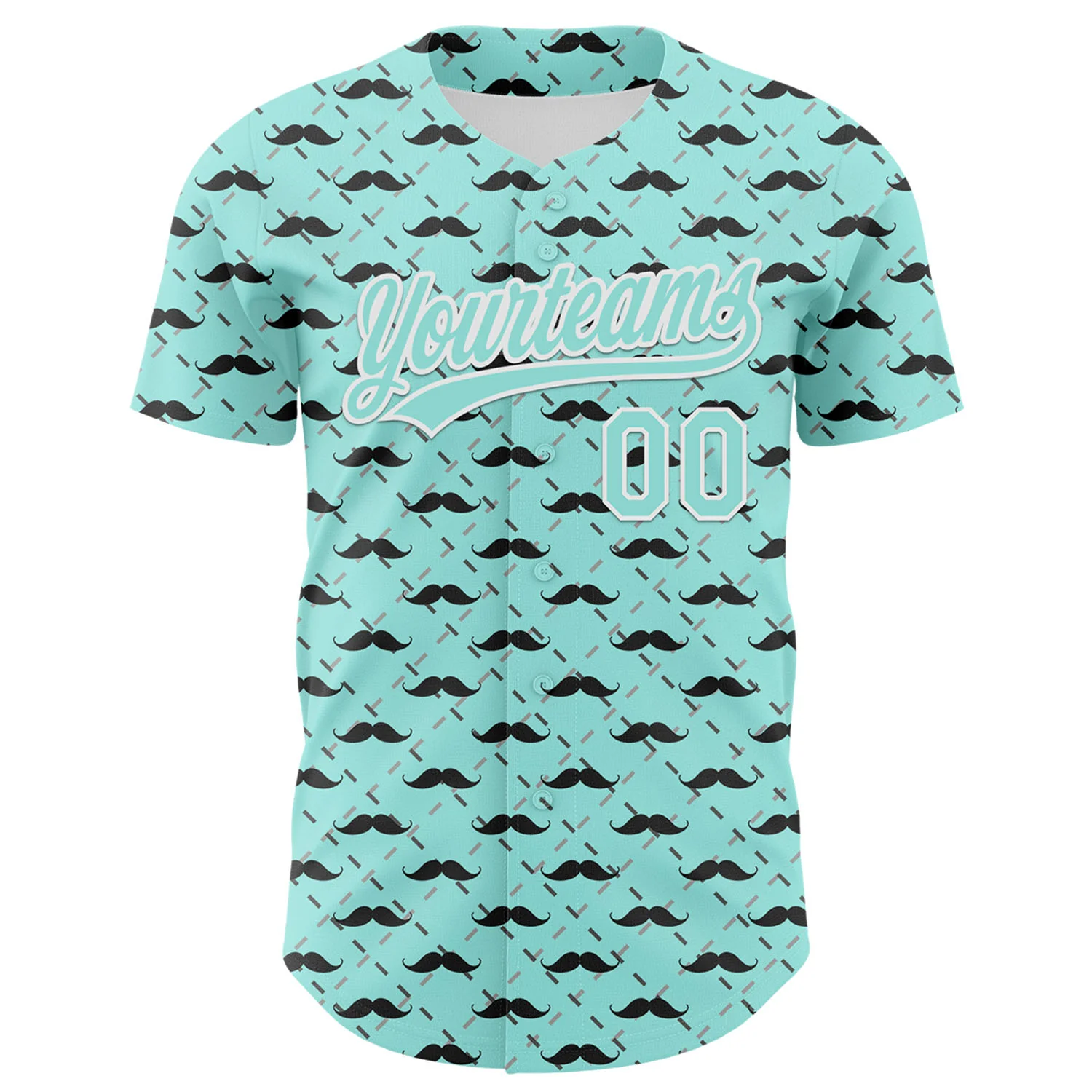 Custom Ice Blue White 3D Pattern Design Father's Day Mustache Authentic Baseball Jersey