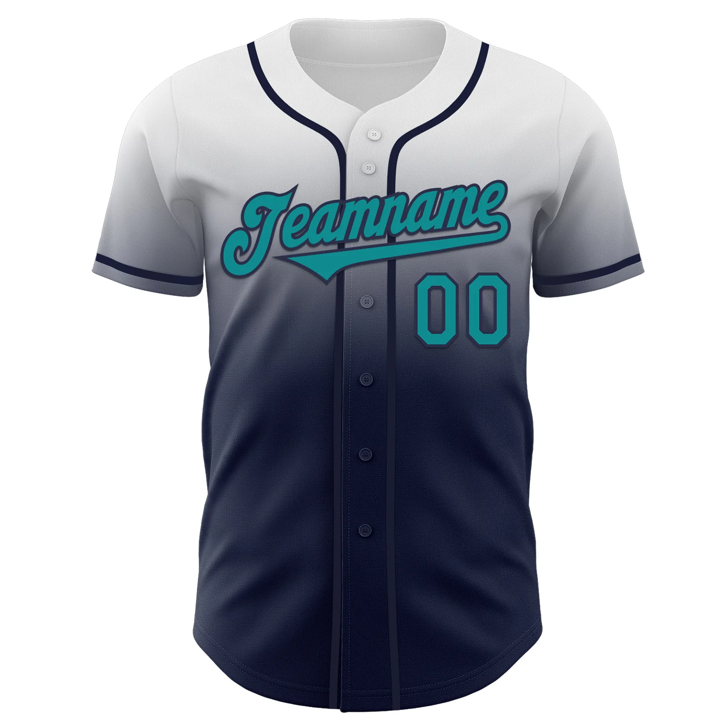 Custom White Teal-Navy Authentic Fade Fashion Baseball Jersey