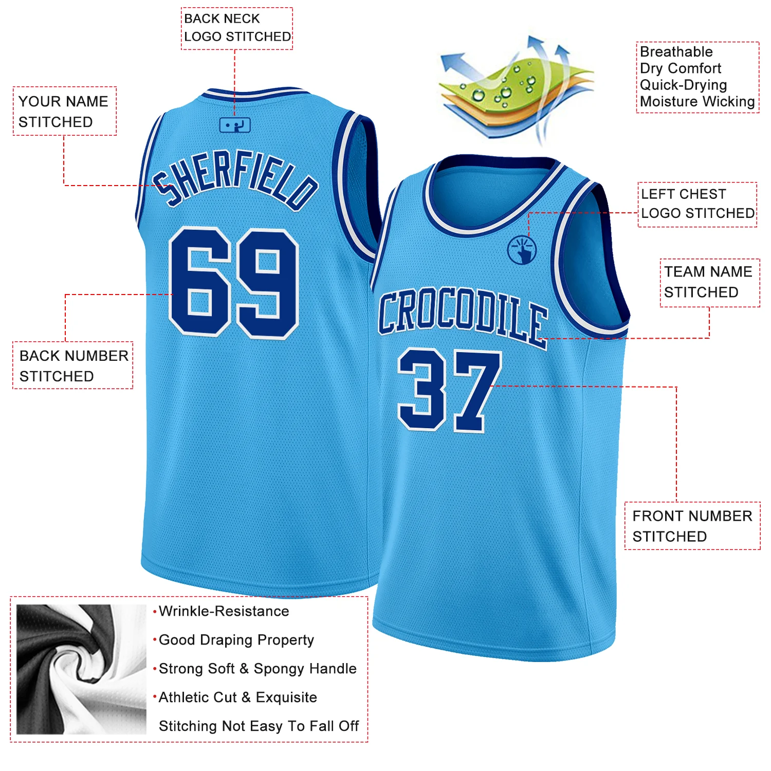 Custom Sky Blue Royal-White Authentic Basketball Jersey