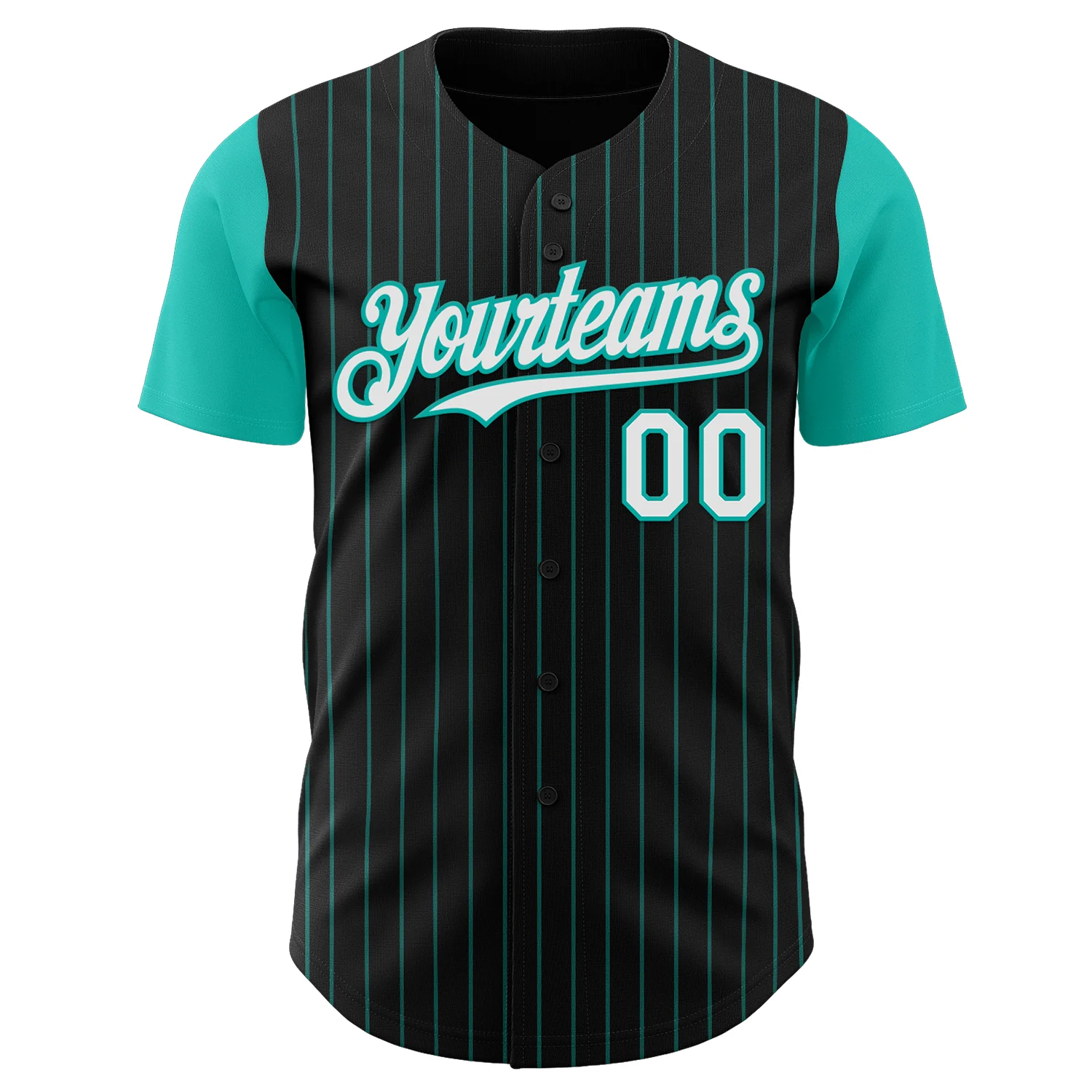 Custom Black Aqua Pinstripe White Authentic Two Tone Baseball Jersey