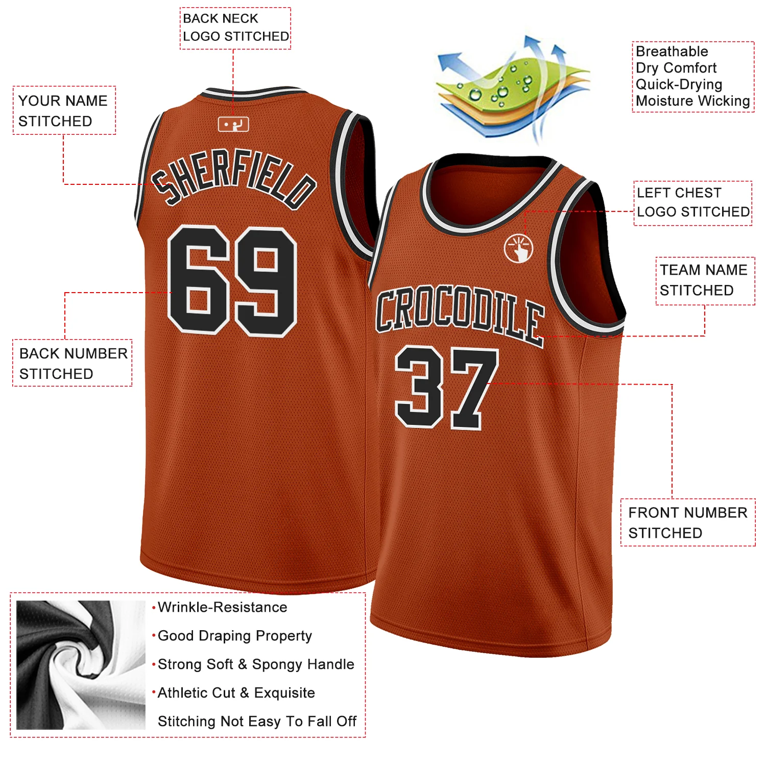 Custom Texas Orange Black-White Authentic Basketball Jersey