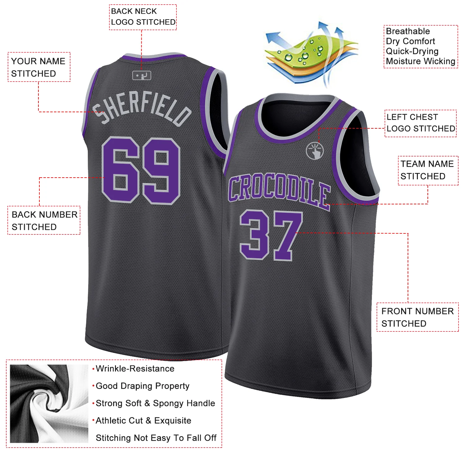 Custom Steel Gray Purple-Gray Authentic Basketball Jersey