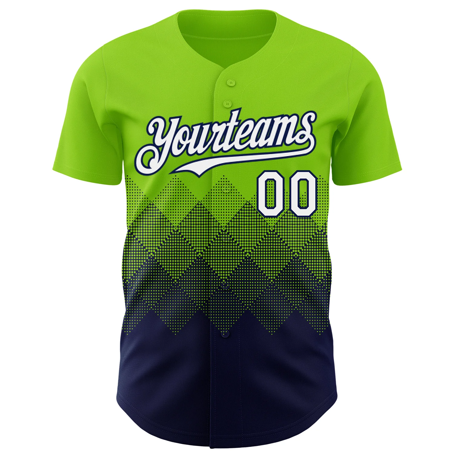 Custom Neon Green White-Navy 3D Gradient Square Shape Authentic Baseball Jersey