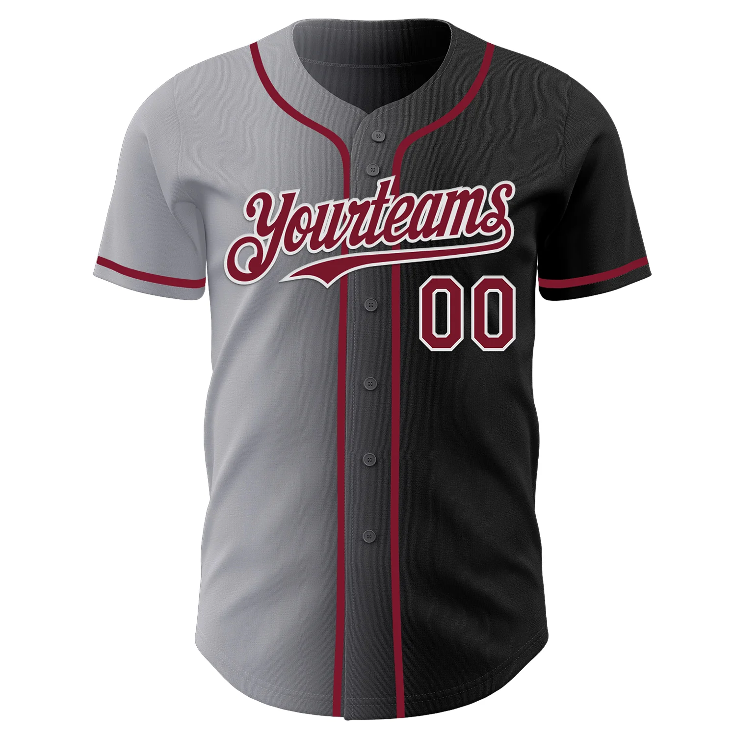Custom Black Crimson Gray-White Authentic Gradient Fashion Baseball Jersey