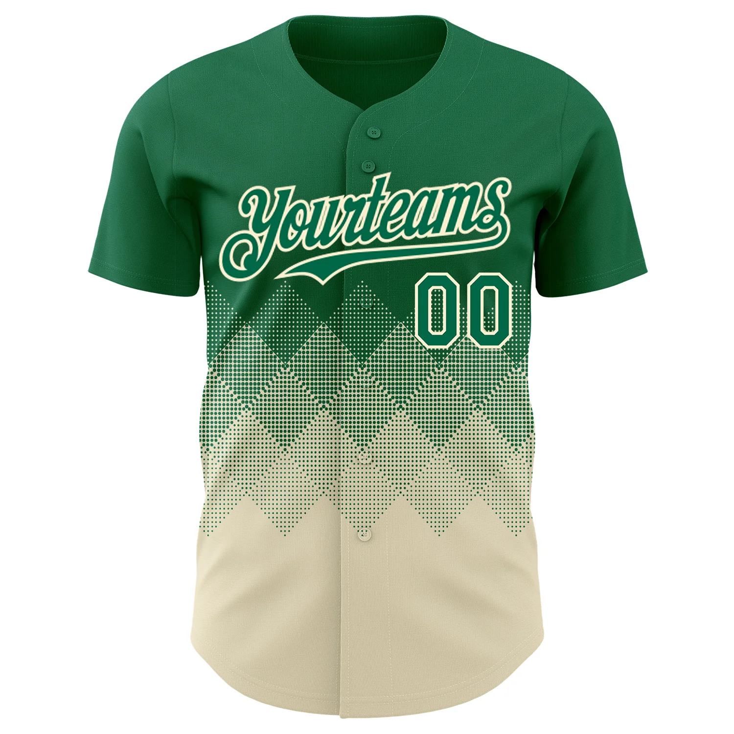 Custom Kelly Green Cream 3D Gradient Square Shape Authentic Baseball Jersey