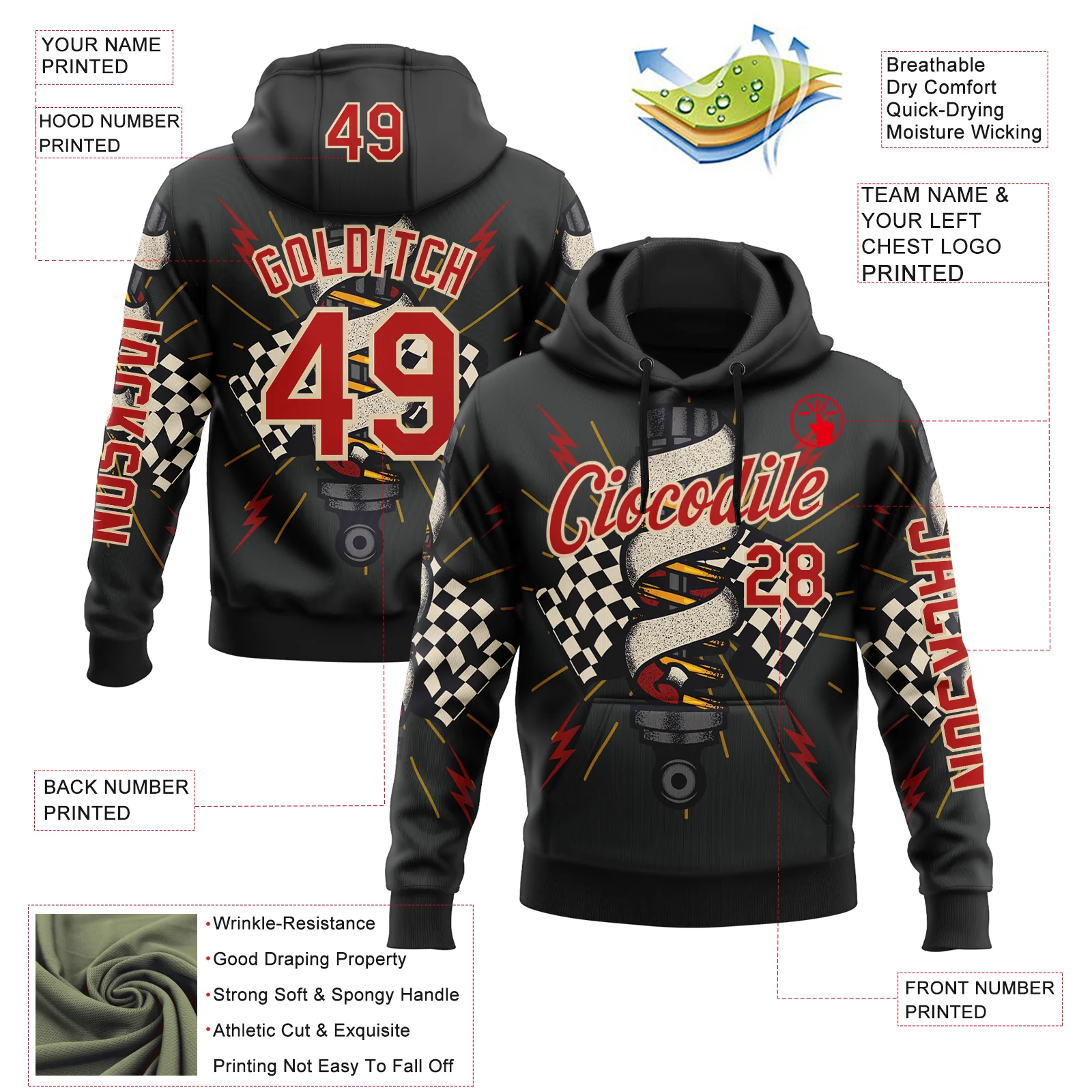 Custom White Fire Red City Cream-Yellow 3D Pattern Design Formula Auto Car Racing Motorsport Sports Pullover Sweatshirt Hoodie