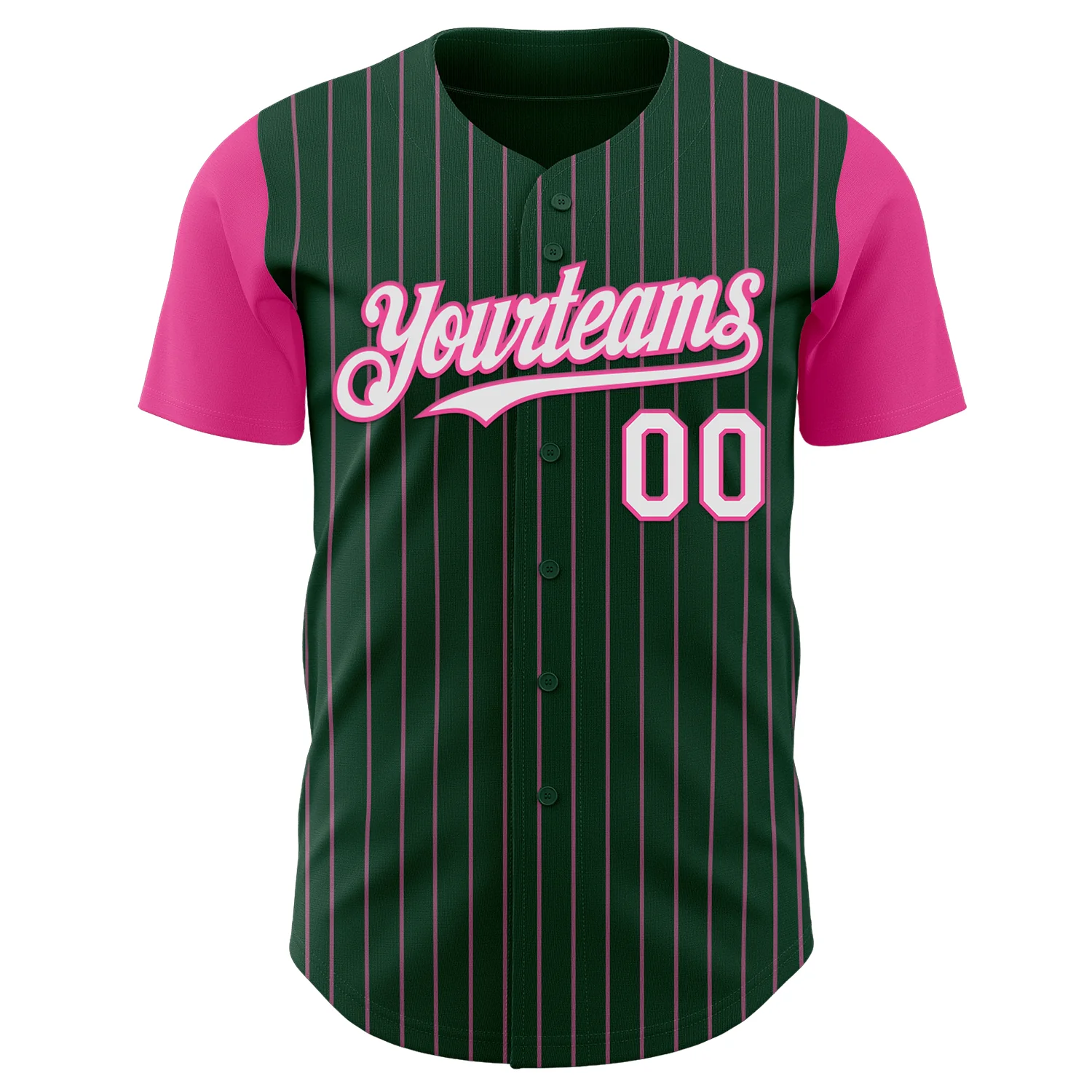 Custom Green Pink Pinstripe White Authentic Two Tone Baseball Jersey