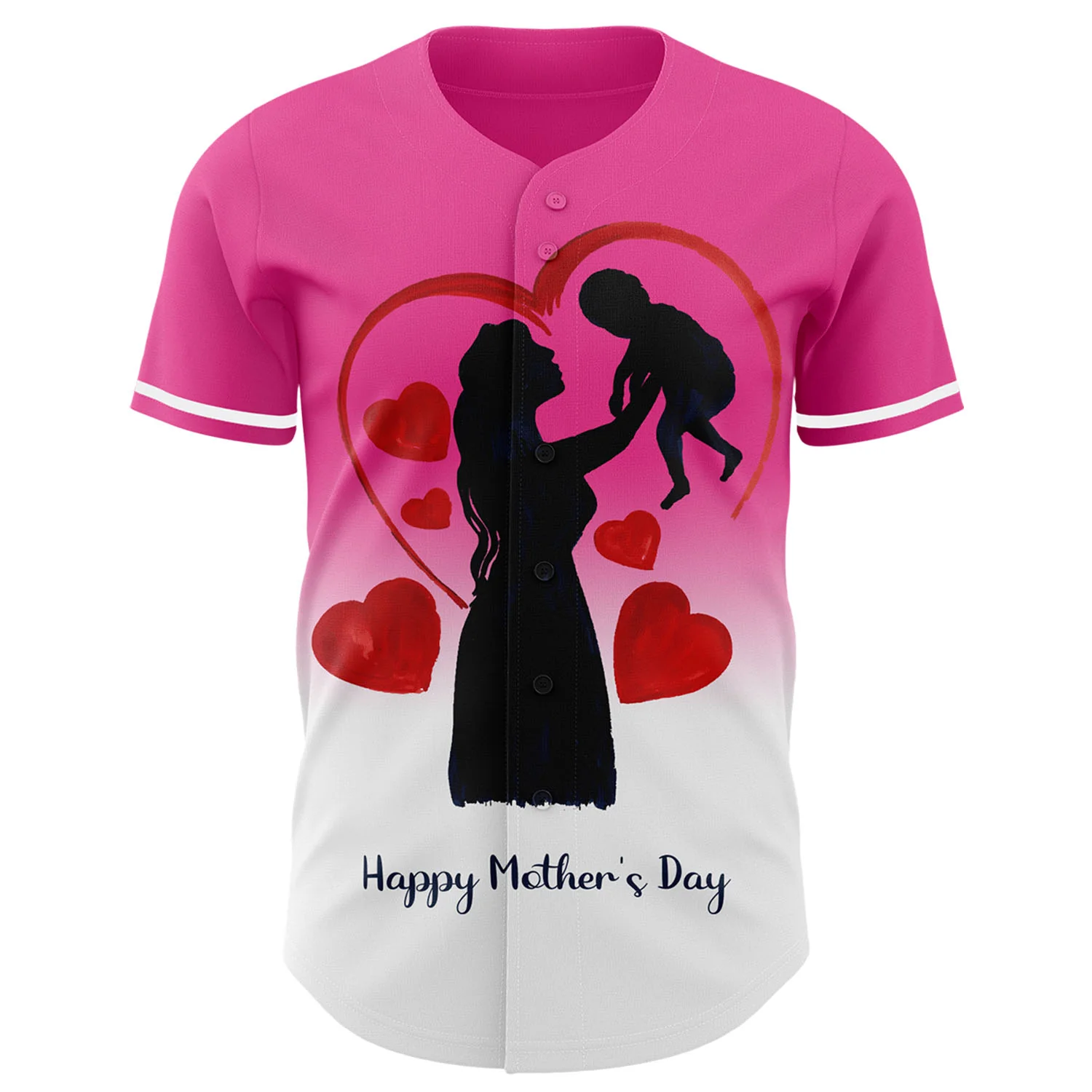 Custom Pink White 3D Pattern Design Gradient Mother's Day Family Love Authentic Baseball Jersey