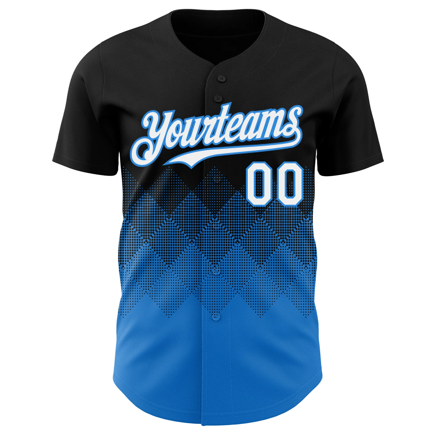 Custom Black White-Electric Blue 3D Gradient Square Shape Authentic Baseball Jersey