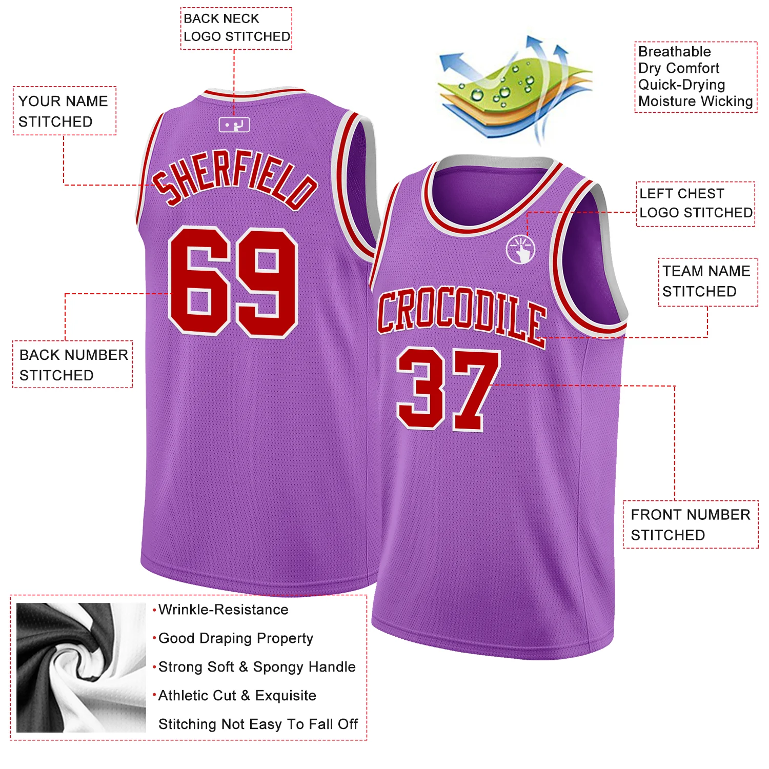 Custom Medium Purple Red-White Authentic Basketball Jersey