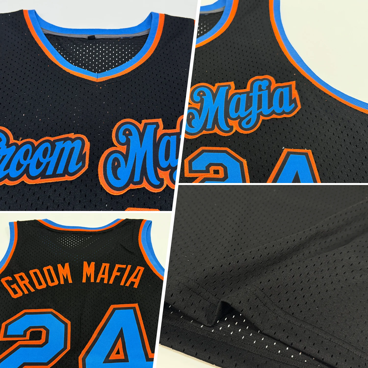 Custom Black Blue-Orange Authentic Throwback Basketball Jersey