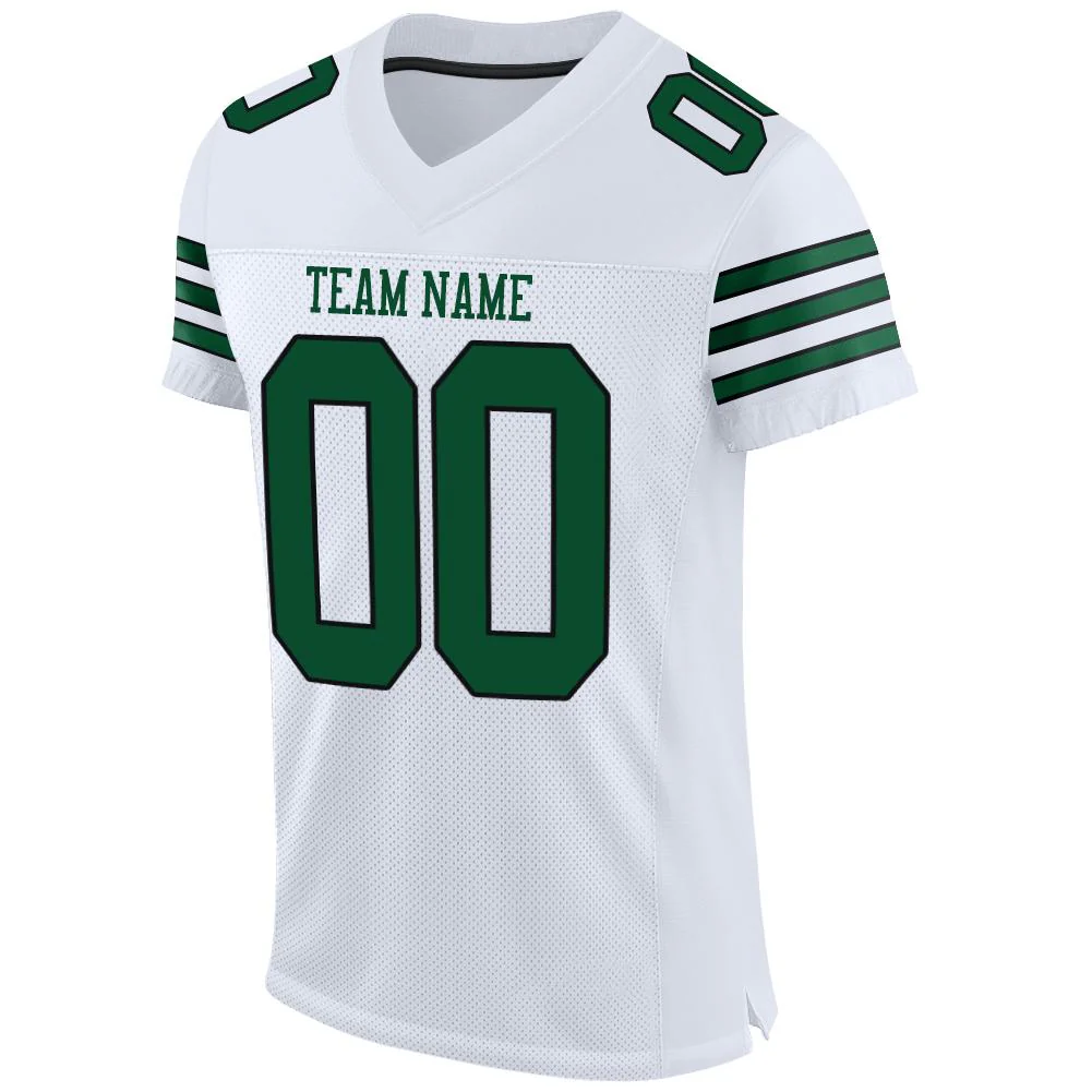 Custom White Grass Green-Black Mesh Authentic Football Jersey