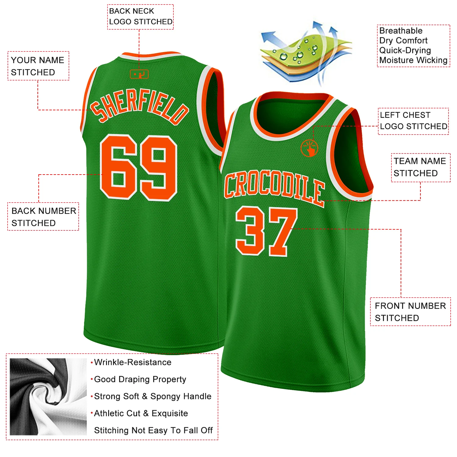Custom Grass Green Orange-White Authentic Basketball Jersey