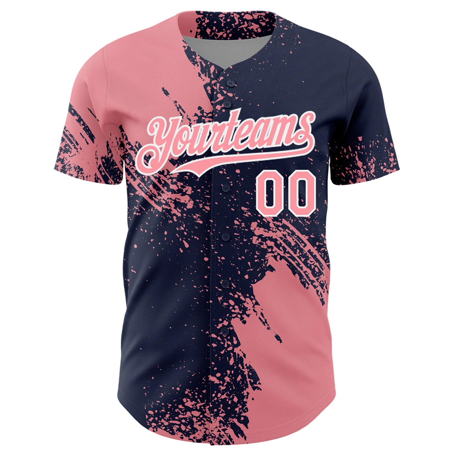Custom Medium Pink Navy-White 3D Pattern Design Abstract Brush Stroke Authentic Baseball Jersey