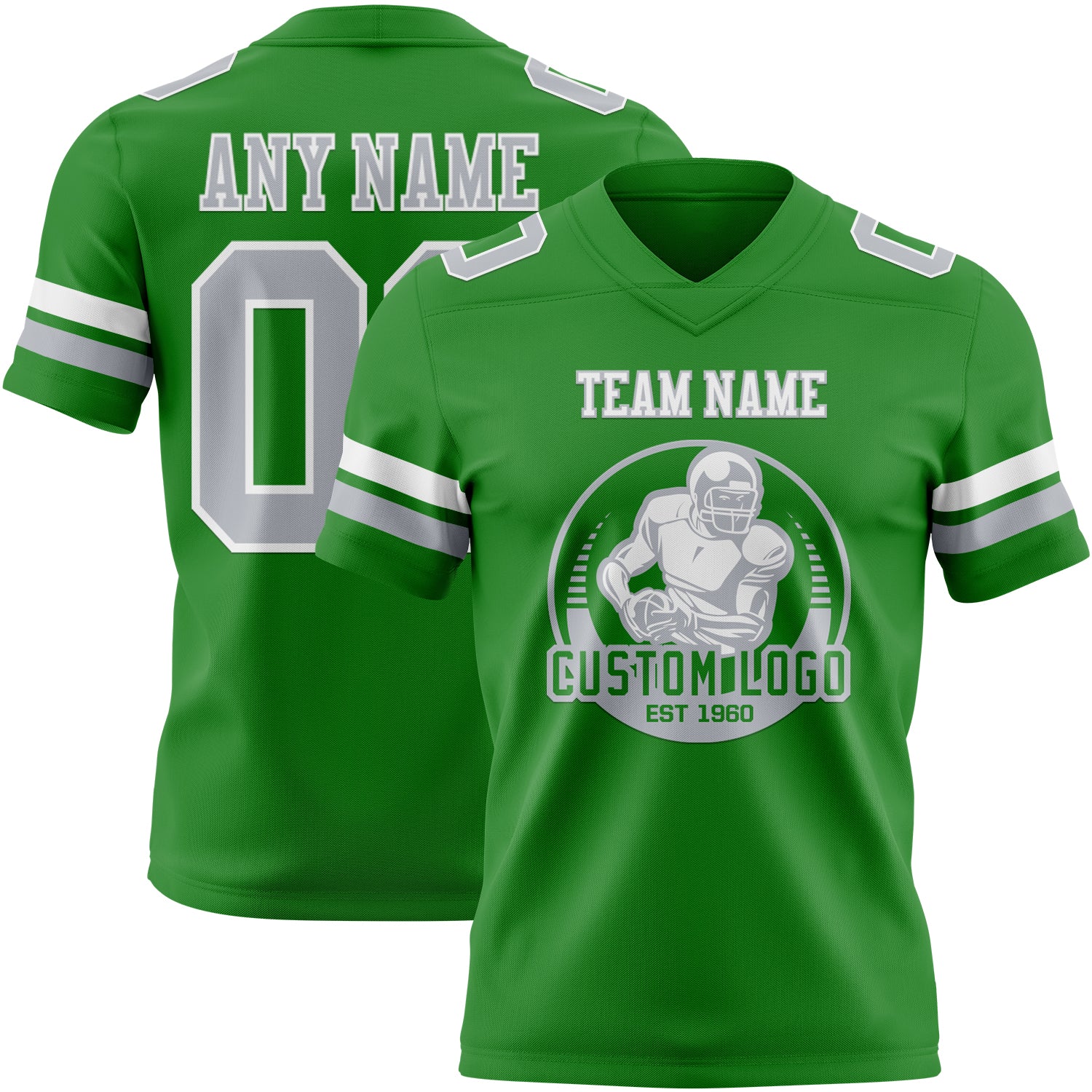 Custom Grass Green Gray-White Authentic Football Jersey