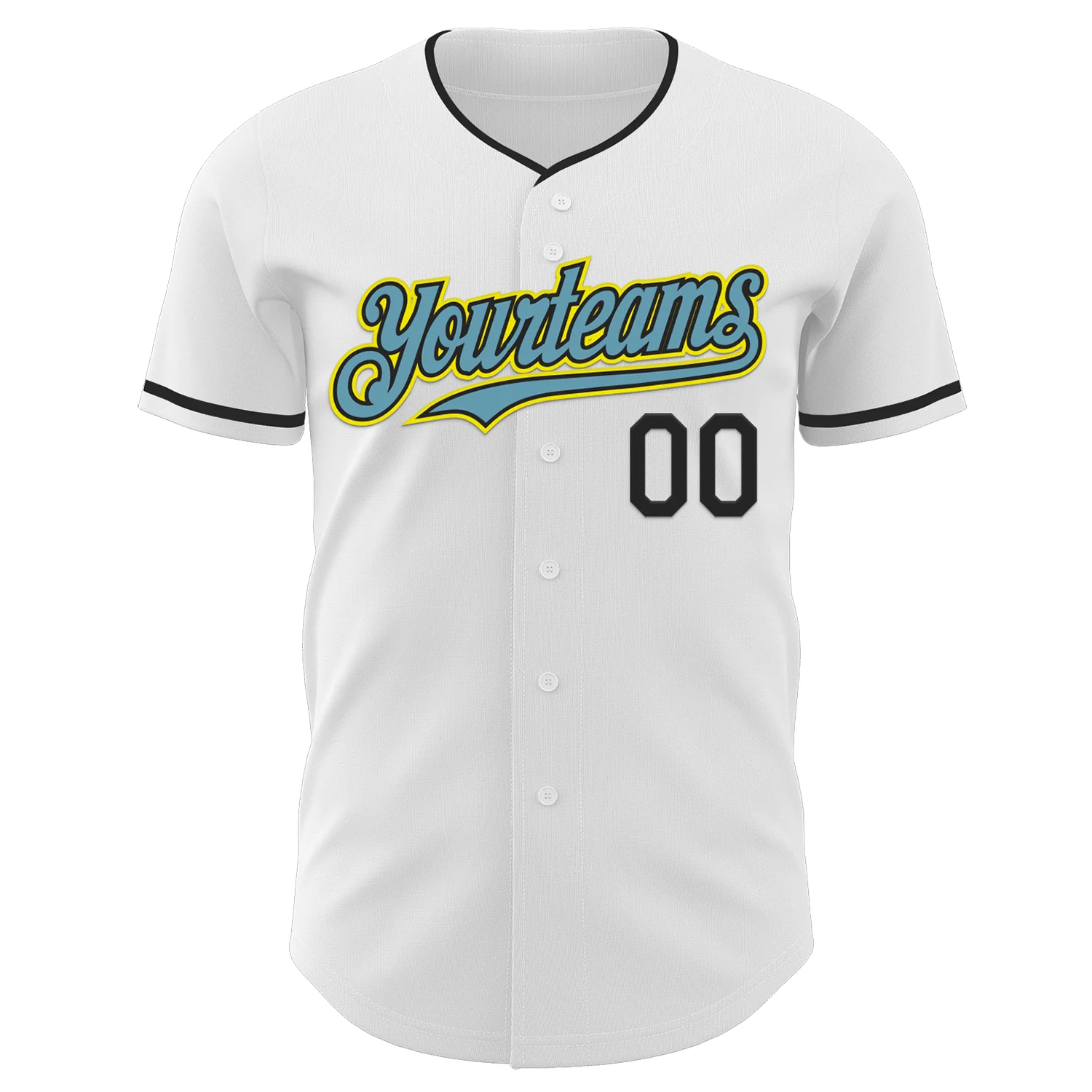Custom White Black Shadow Blue-Light Yellow Authentic Baseball Jersey