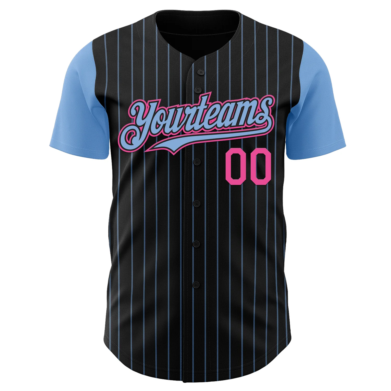 Custom Black Light Blue Pinstripe Pink Authentic Two Tone Baseball Jersey