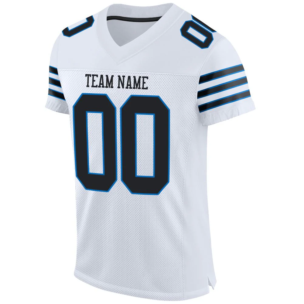 Custom White Black-Panther Blue Mesh Authentic Football Jersey