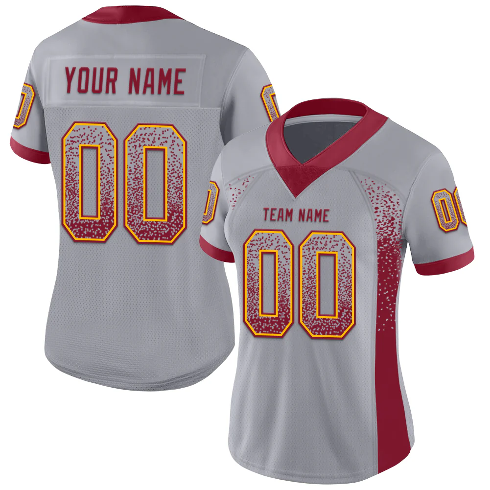 Custom Gray Crimson-Gold Drift Fashion Football Jersey