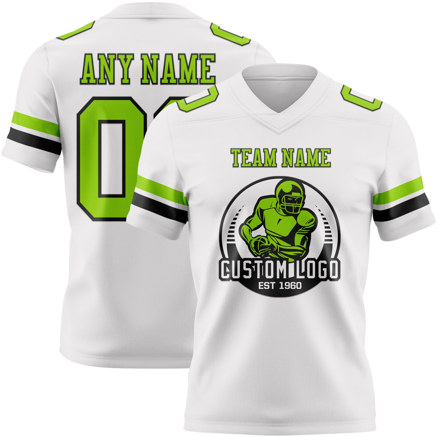 Custom White Neon Green-Black Authentic Football Jersey