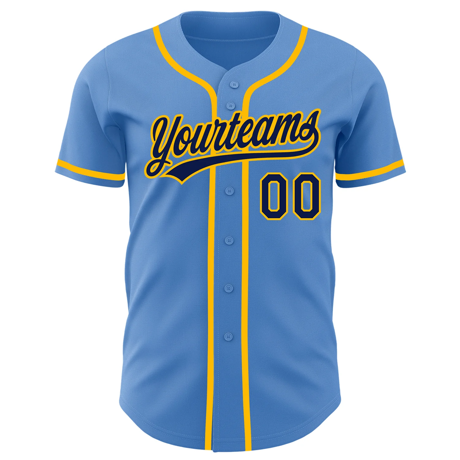 Custom Powder Blue Navy-Gold Authentic Baseball Jersey