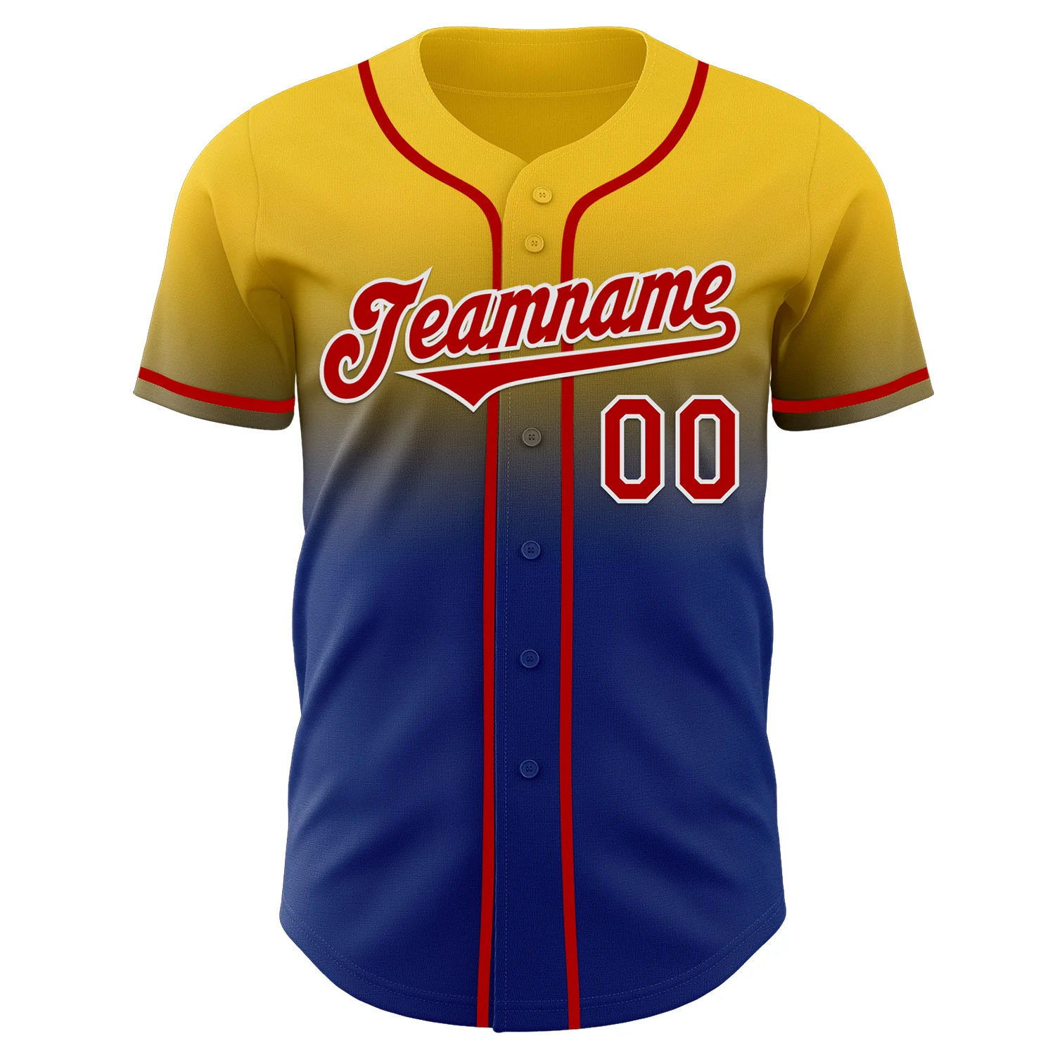 Custom Yellow Red Royal-White Authentic Fade Fashion Baseball Jersey