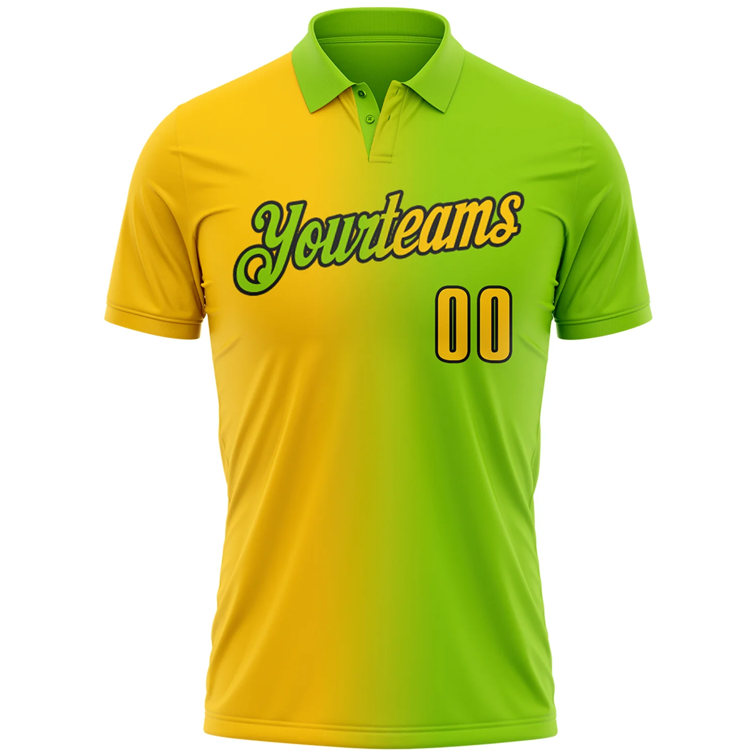 Custom Neon Green Yellow-Black 3D Gradient Fashion Performance Polo Shirt