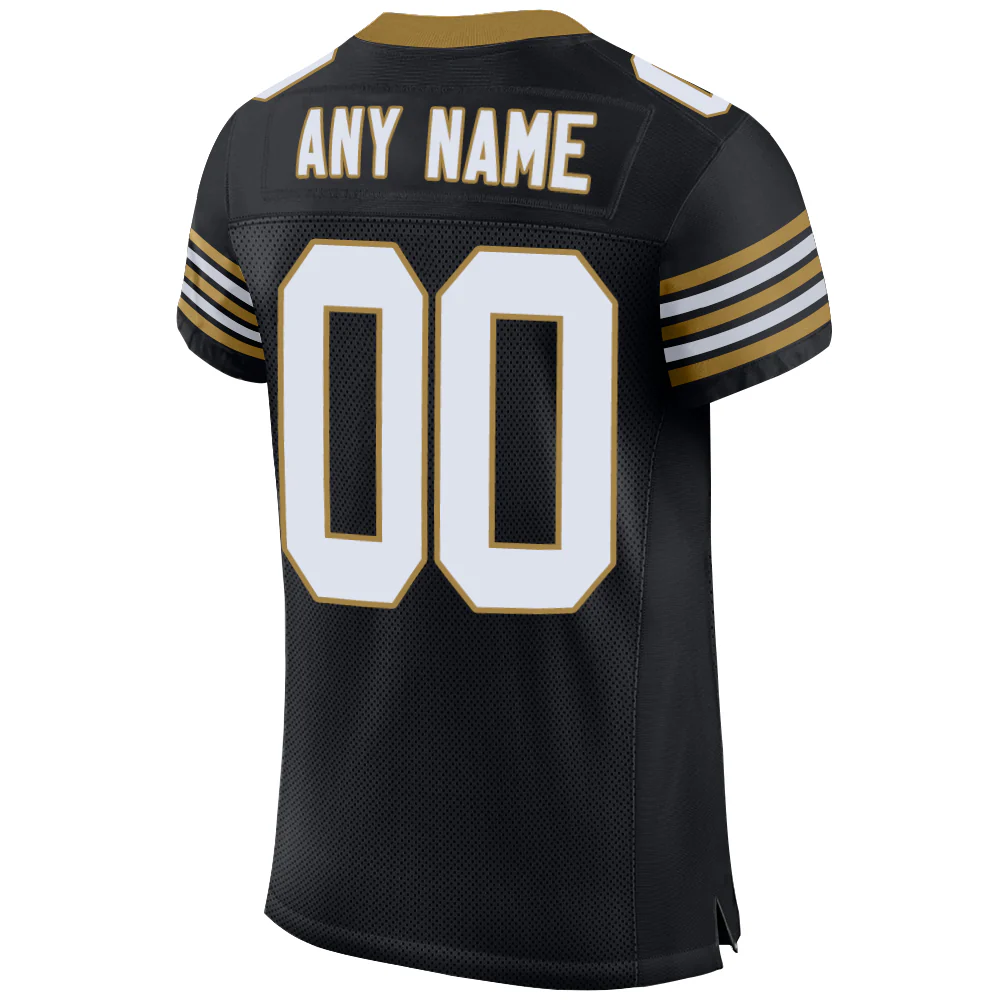 Custom Black White-Old Gold Mesh Authentic Football Jersey