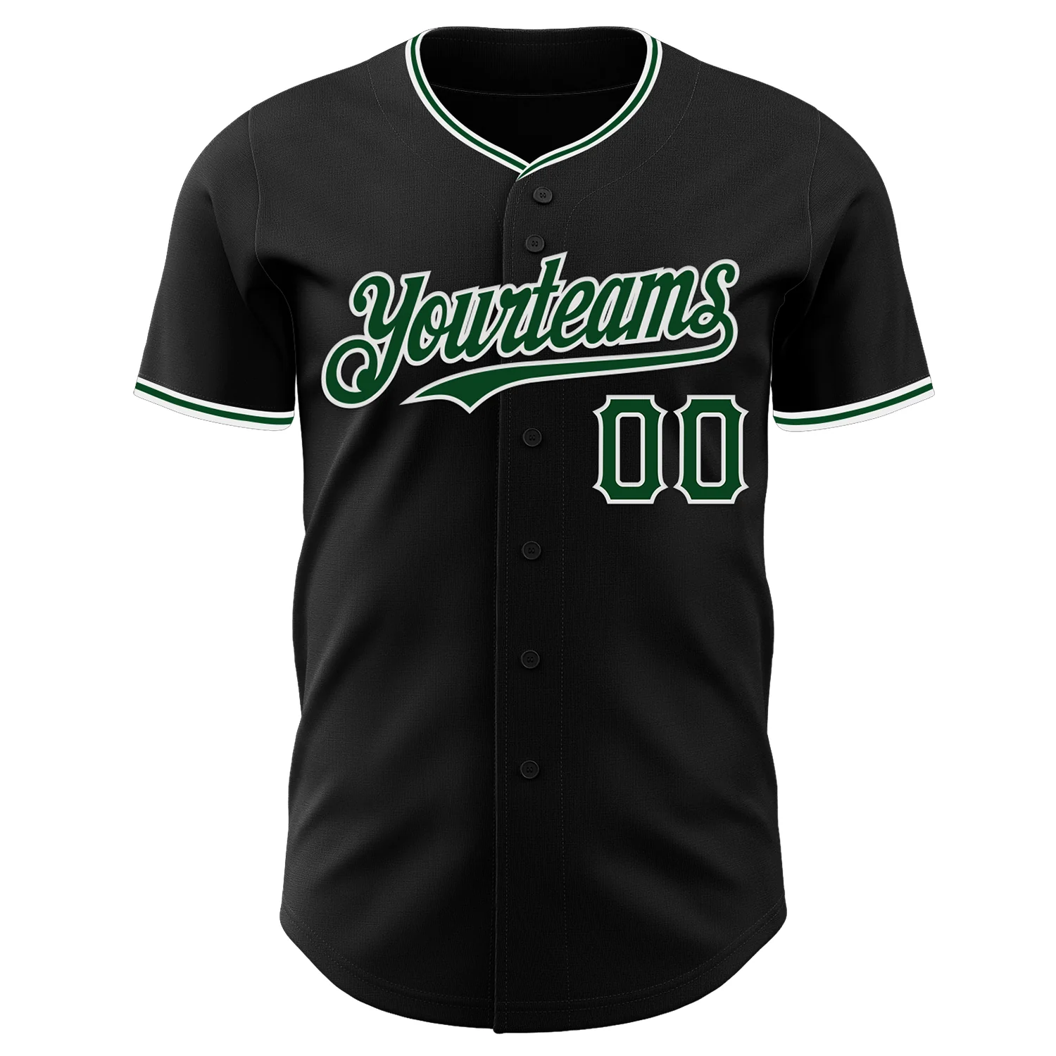 Custom Black Green-White Authentic Baseball Jersey