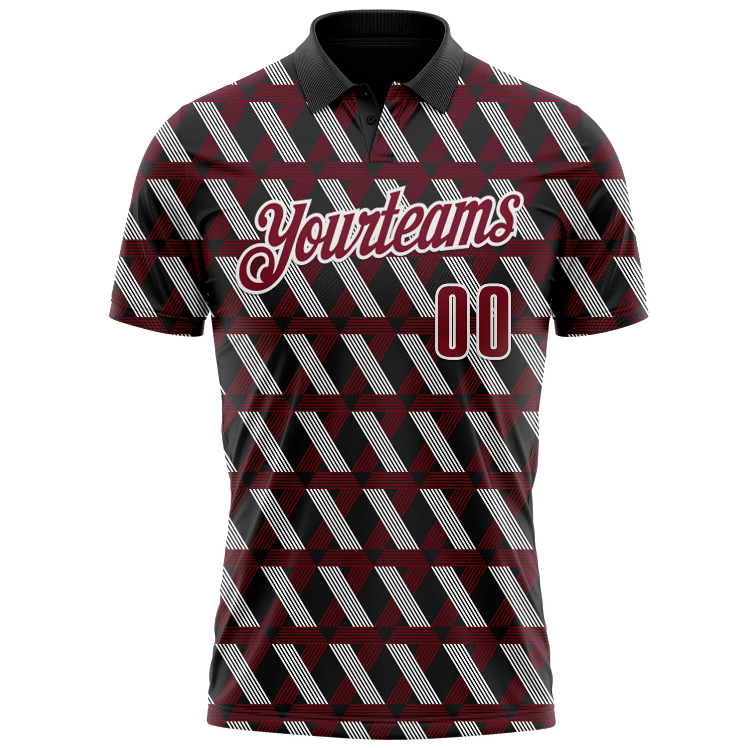 Custom Black Crimson-White 3D Pattern Design Burgundy And White Ribbon Head And Neck Cancer Cancer Awareness Performance Polo Shirt