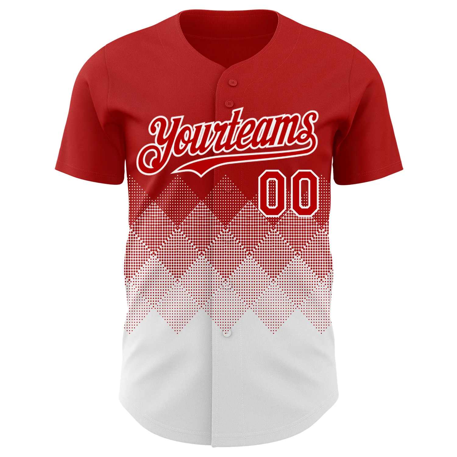 Custom Red White 3D Gradient Square Shape Authentic Baseball Jersey