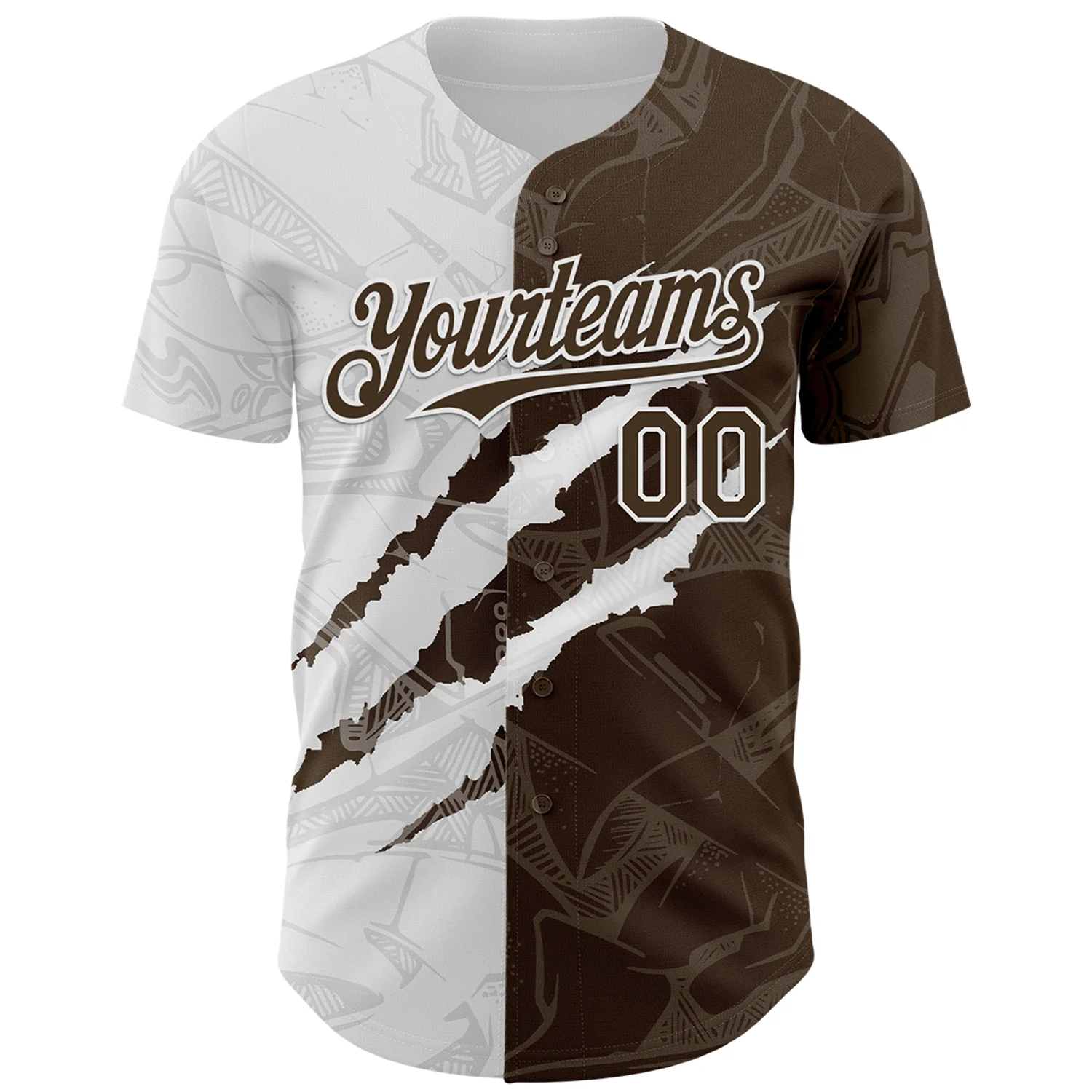 Custom Graffiti Pattern Brown-White 3D Scratch Authentic Baseball Jersey