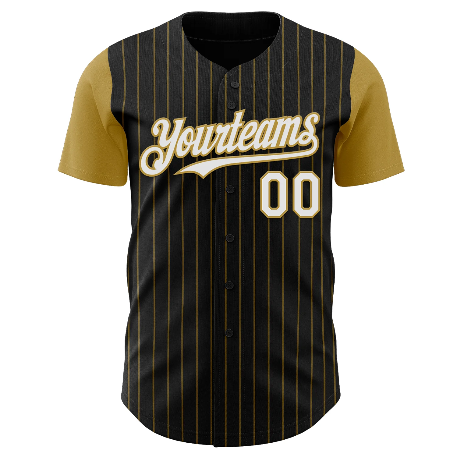 Custom Black Old Gold Pinstripe White Authentic Two Tone Baseball Jersey