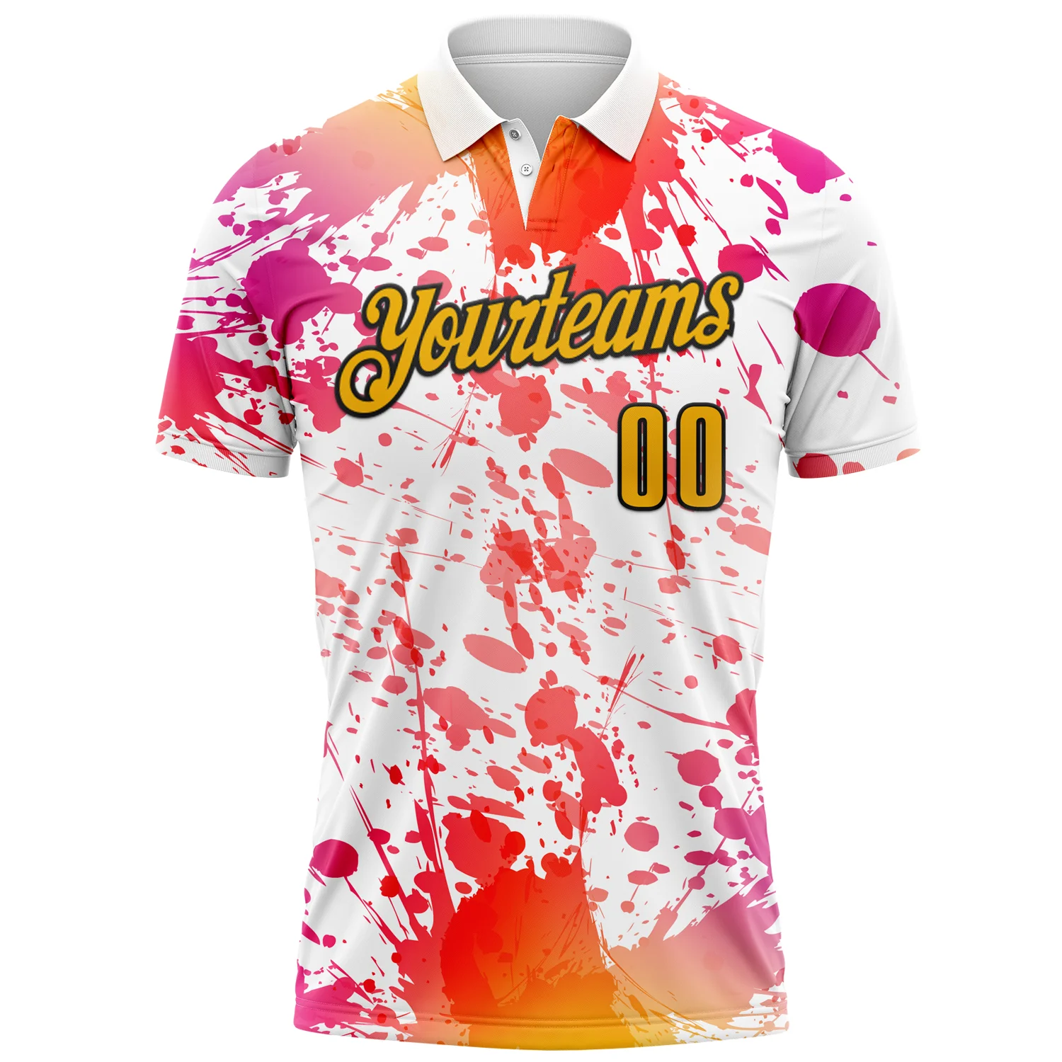 Custom White Gold-Black 3D Cornhole Splash Performance Polo Shirt