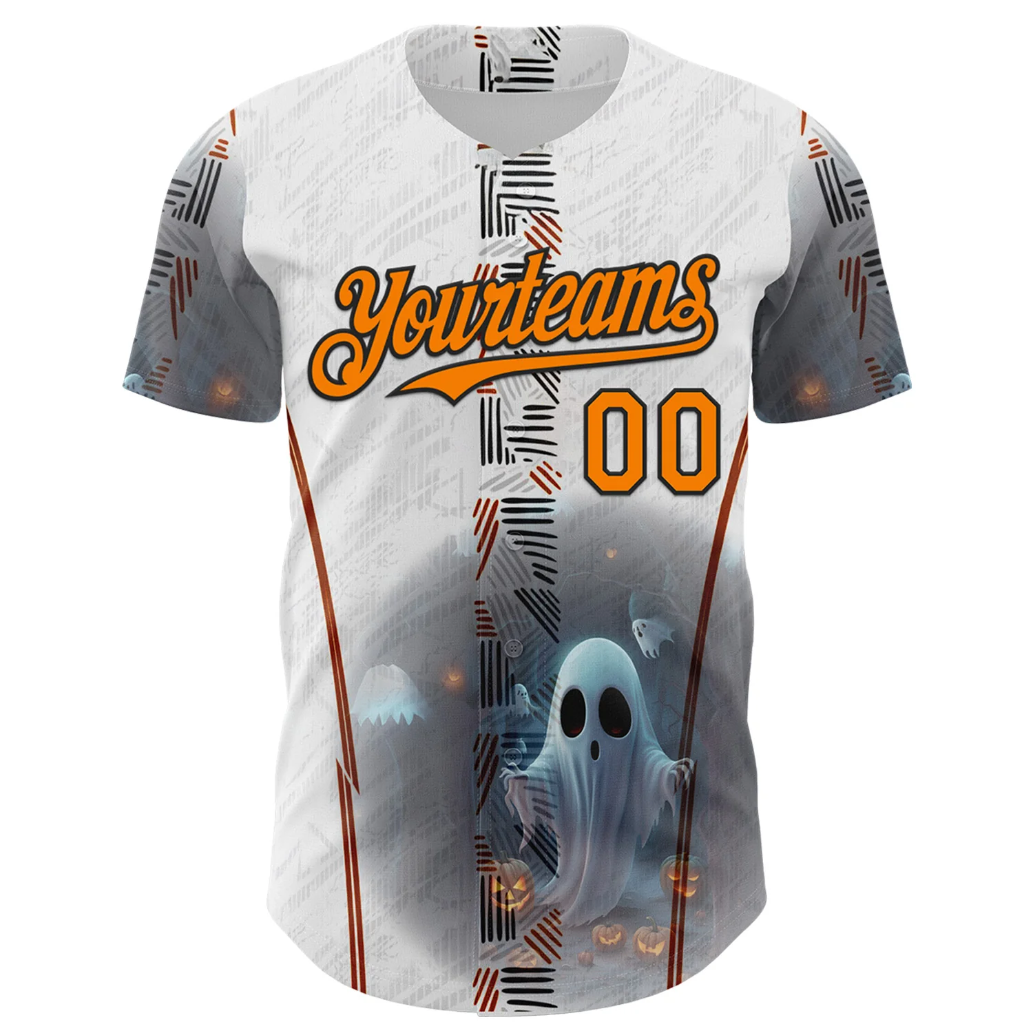 Custom White Bay Orange Gray-Black 3D Halloween Spooky Pumpkin Authentic Baseball Jersey