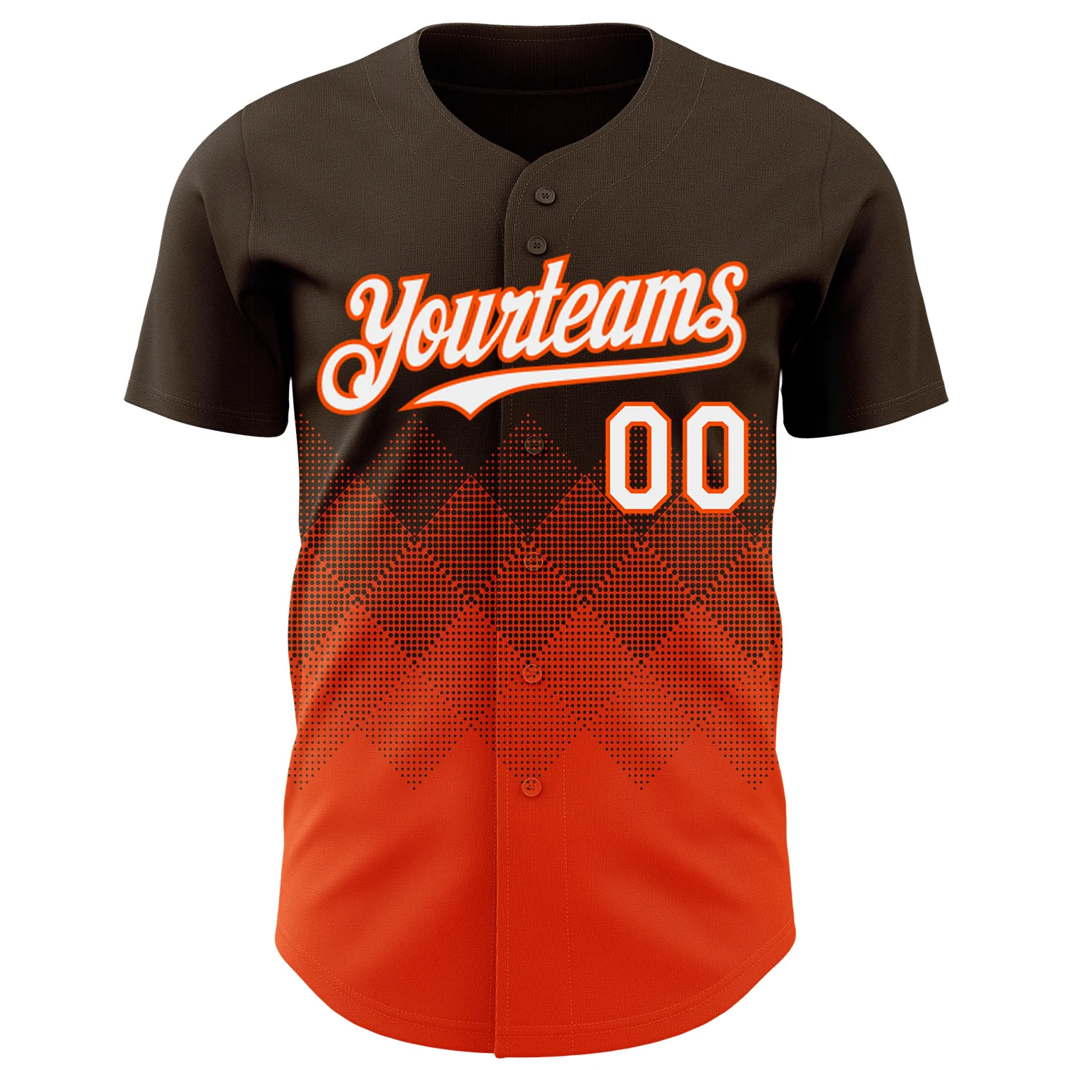Custom Brown White-Orange 3D Gradient Square Shape Authentic Baseball Jersey