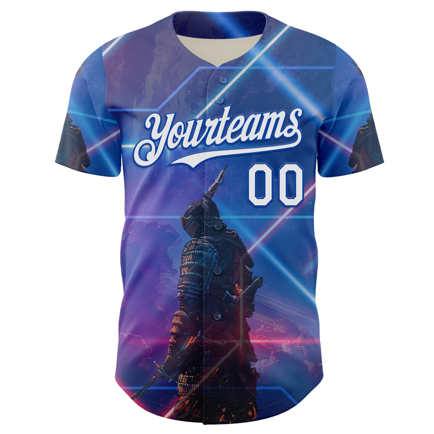 Custom Blue White-Thunder Blue 3D Pattern Design Outer Space Authentic Baseball Jersey