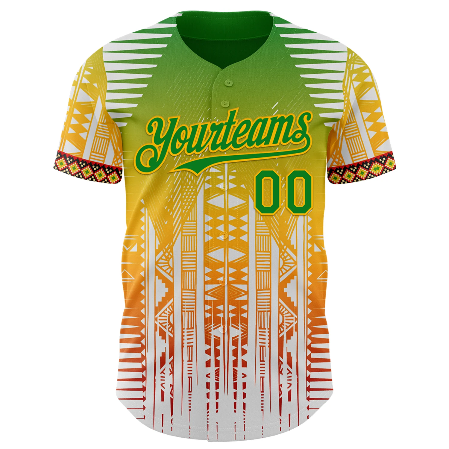 Custom White Grass Green Gold Red-Black 3D Pattern Design Black History Month Africa Tribal Authentic Baseball Jersey