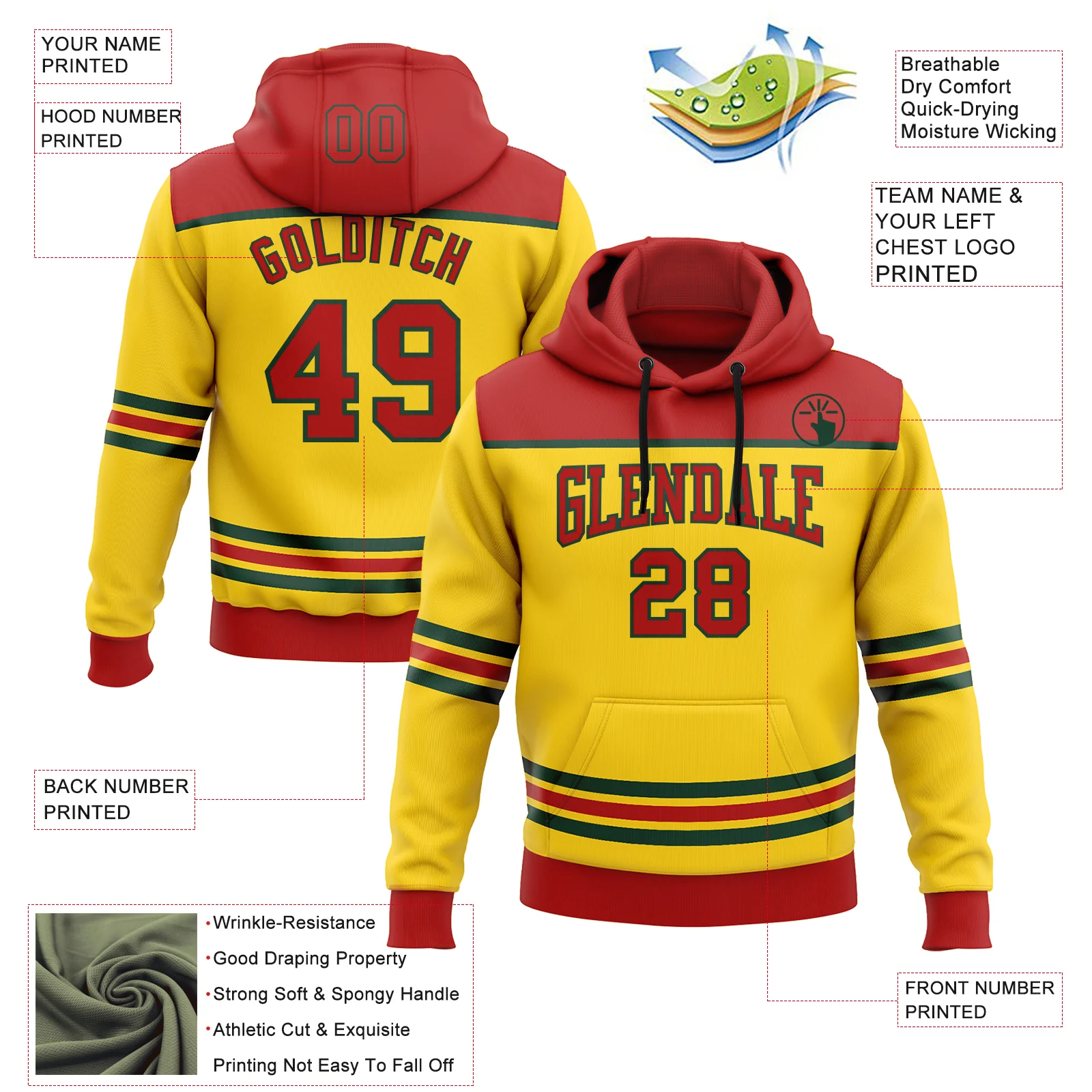 Custom Yellow Red-Green 3D Pattern Design Game Day Minnesota Inspired Sports Pullover Sweatshirt Hoodie