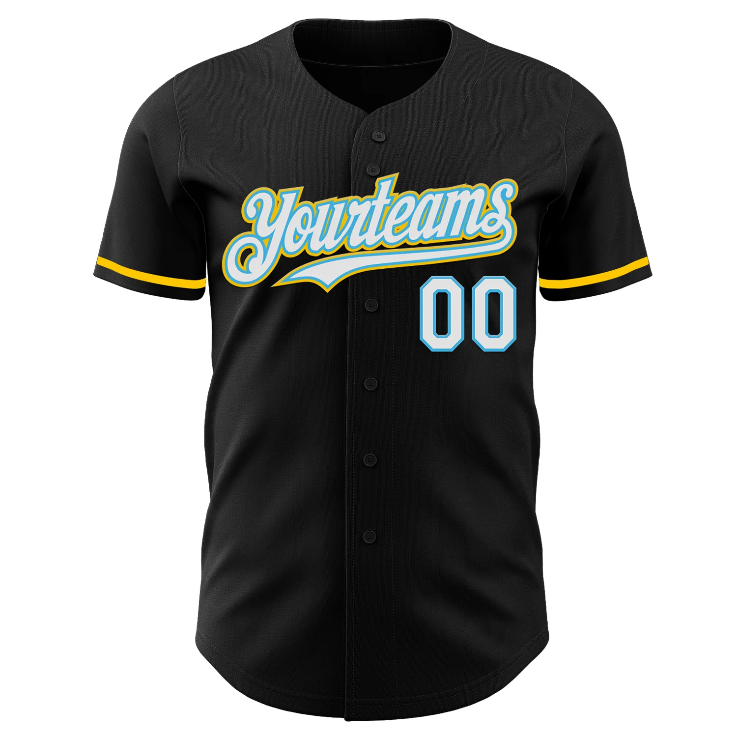 Custom Black White Sky Blue-Yellow Authentic Baseball Jersey