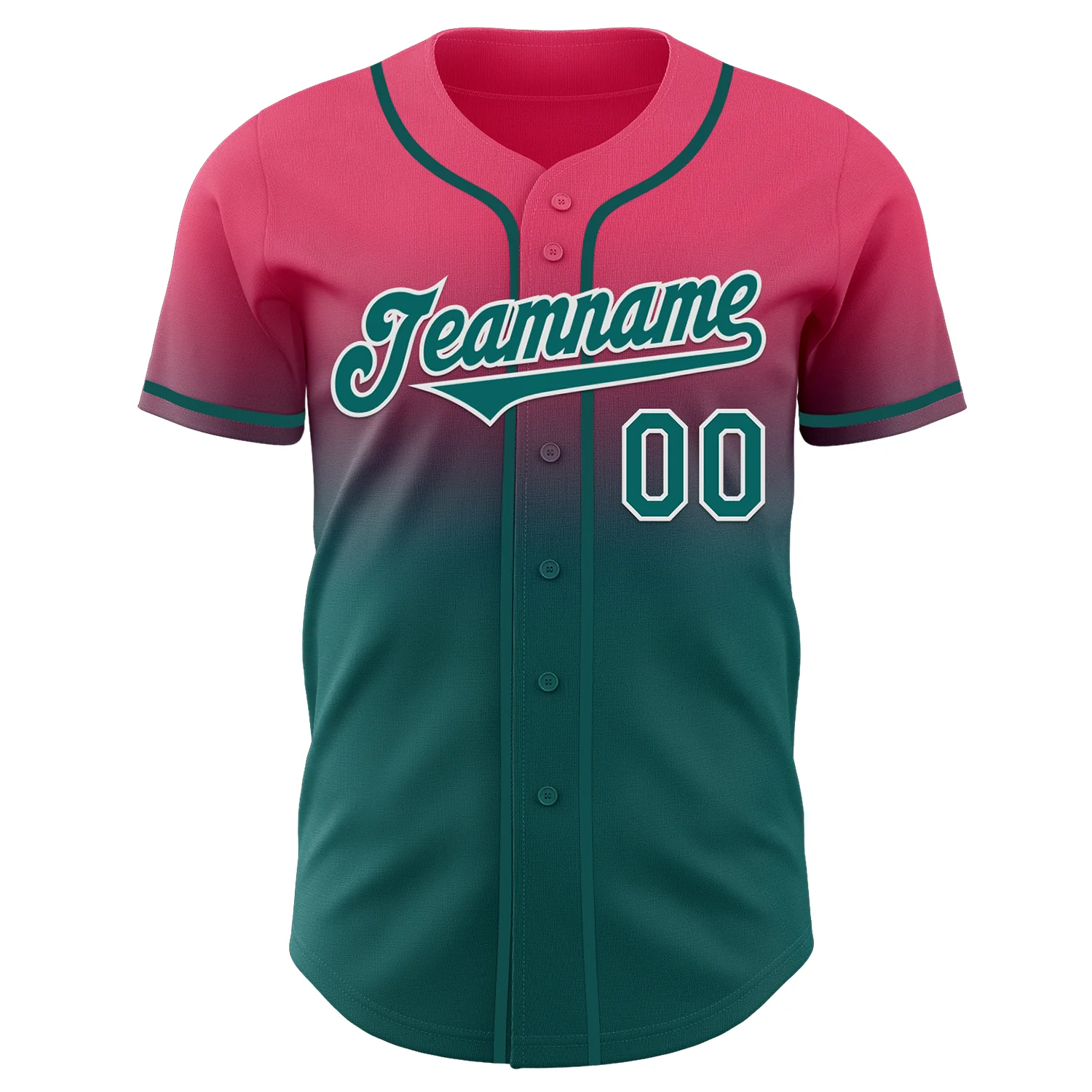 Custom Neon Pink Teal-White Authentic Fade Fashion Baseball Jersey
