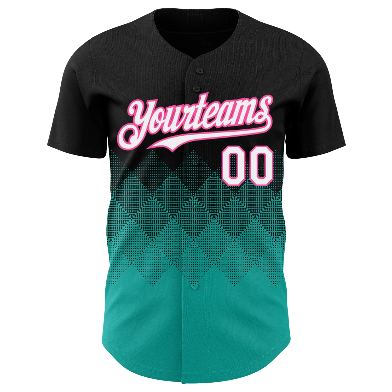 Custom Black White Aqua-Pink 3D Gradient Square Shape Authentic Baseball Jersey
