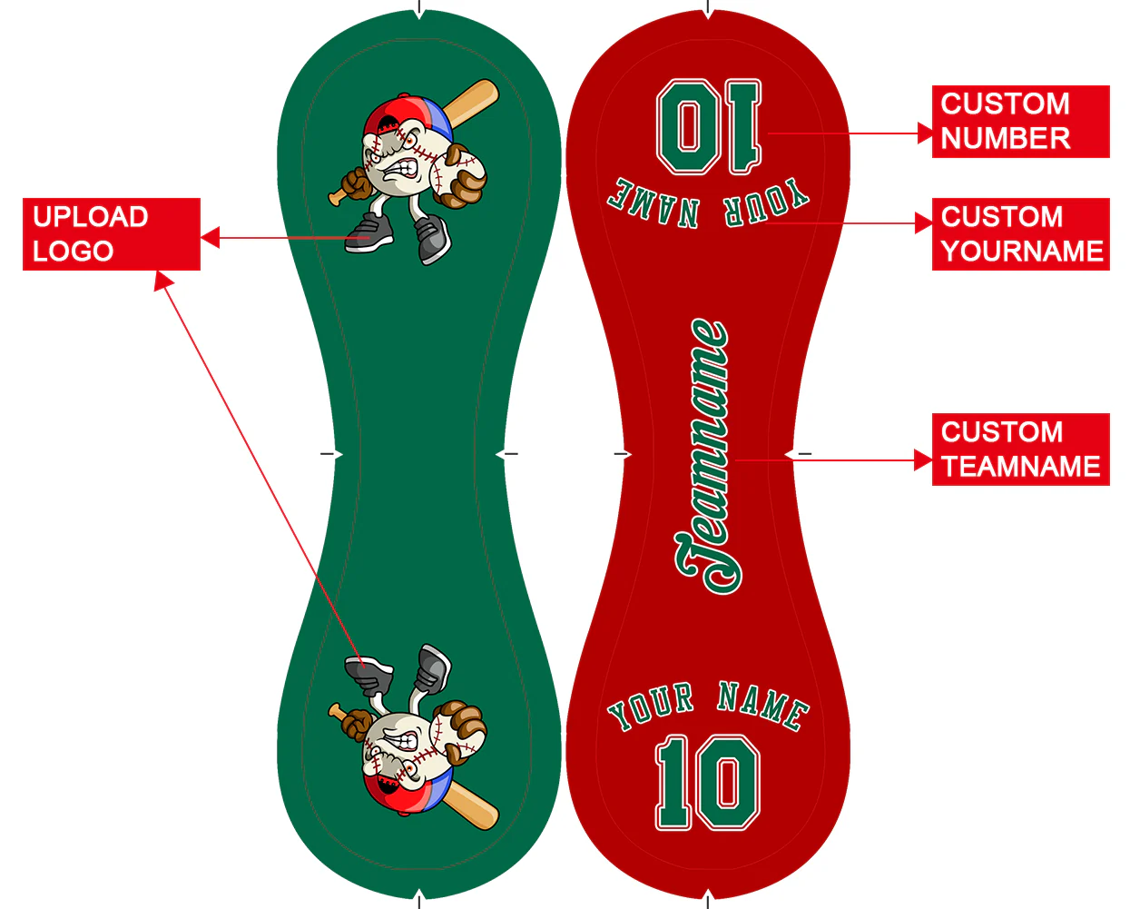 Personalized Kelly Green Red Half Leather Kelly Green Authentic Baseballs