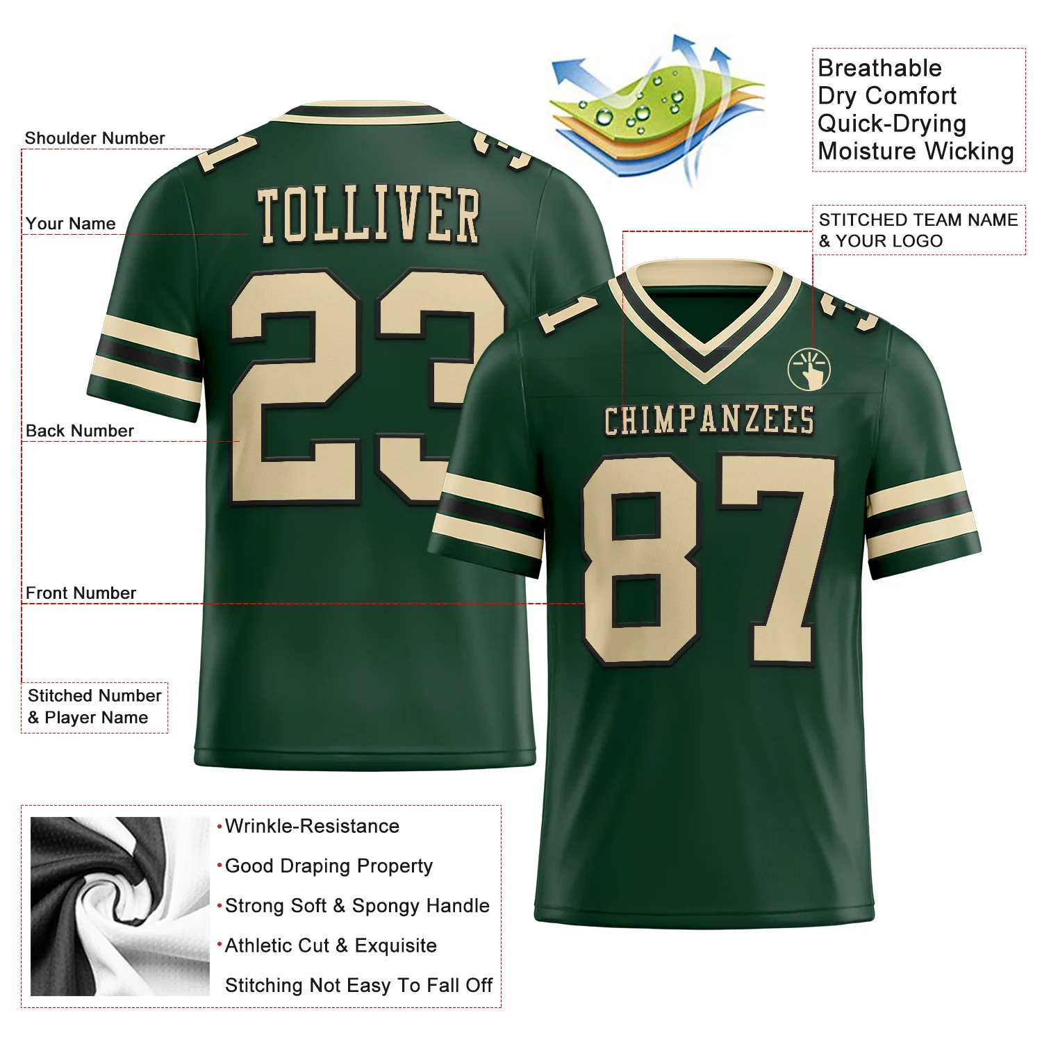 Custom Green City Cream-Black Authentic Football Jersey