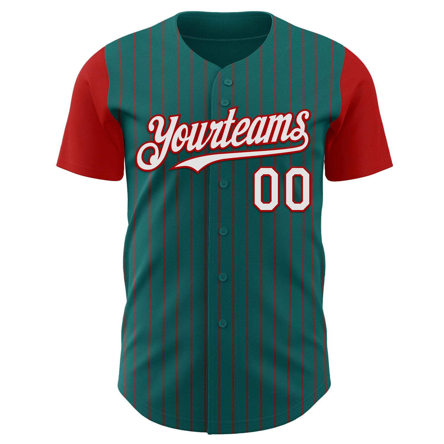 Custom Teal Red Pinstripe White Authentic Two Tone Baseball Jersey