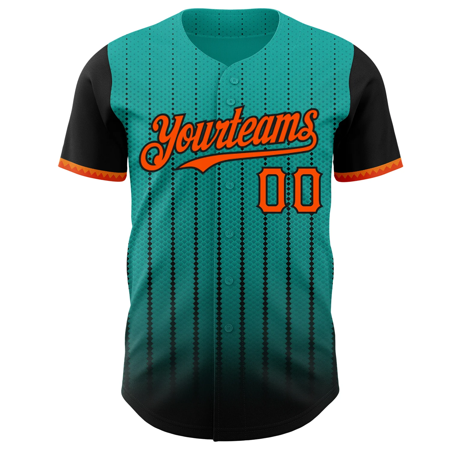 Custom Aqua Orange-Black 3D Pattern Design Gradient Geometric Shape Authentic Baseball Jersey